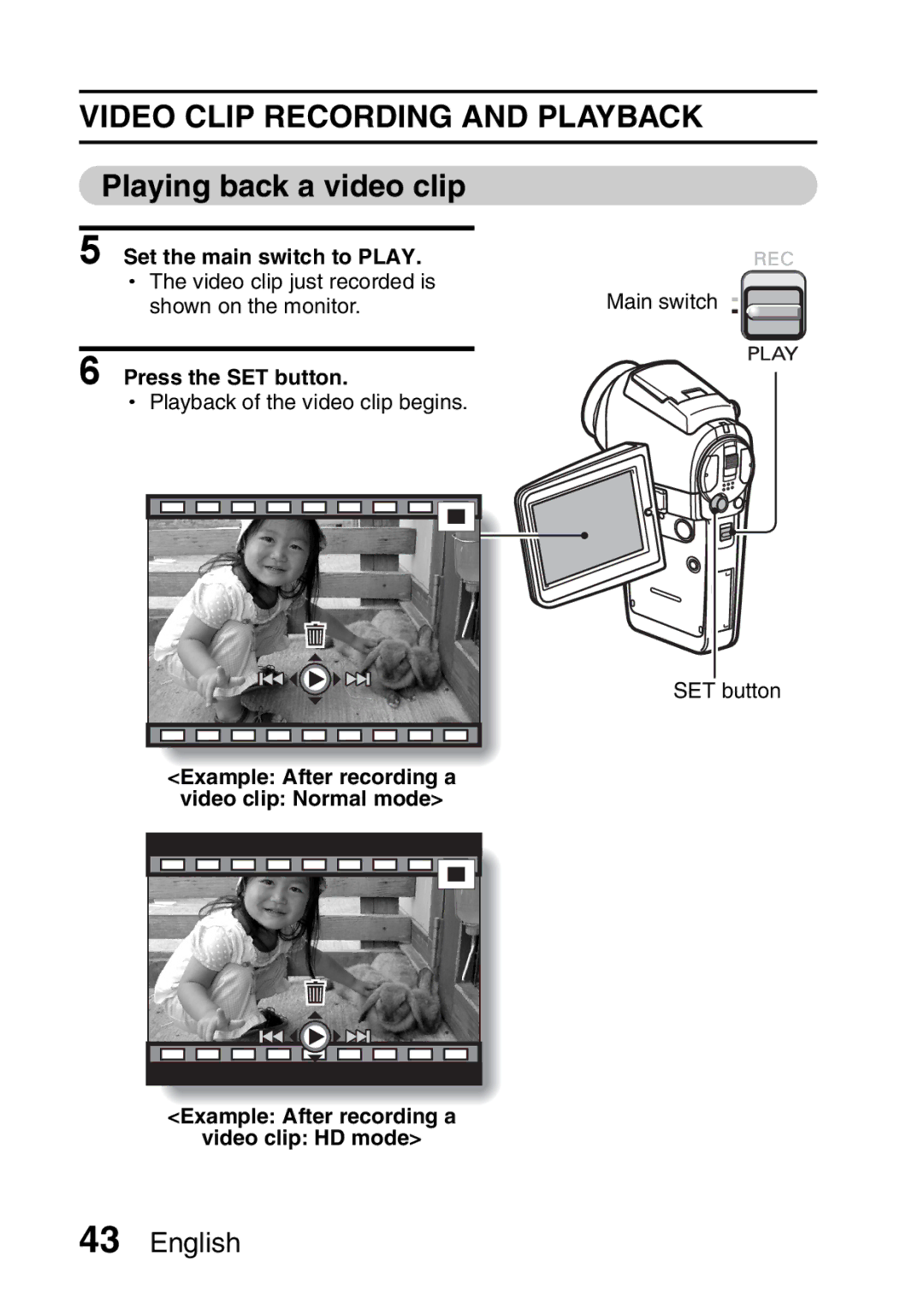 Sanyo VPC-HD1EX instruction manual Video Clip Recording and Playback, Playing back a video clip 