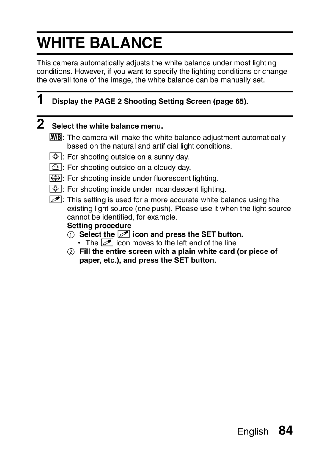 Sanyo VPC-HD1EX instruction manual White Balance 