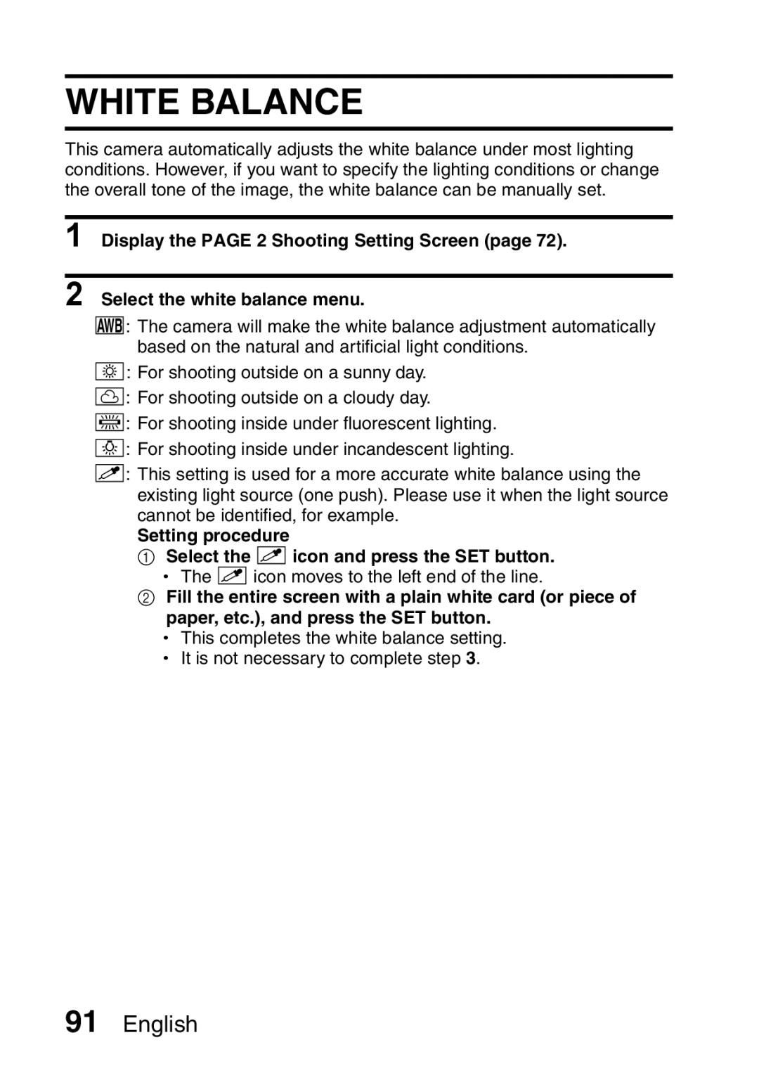 Sanyo VPC-HD2EX, VPC-H2GX instruction manual White Balance 