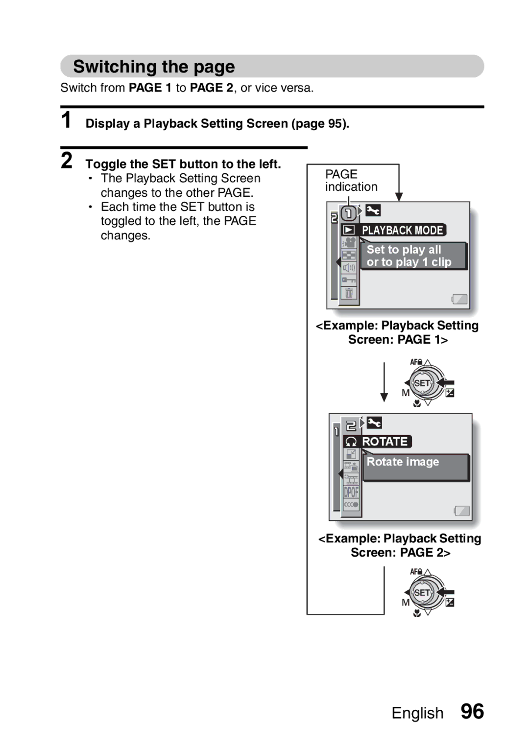 Sanyo VPC-H2GX, VPC-HD2EX instruction manual Example Playback Setting Screen, Rotate 