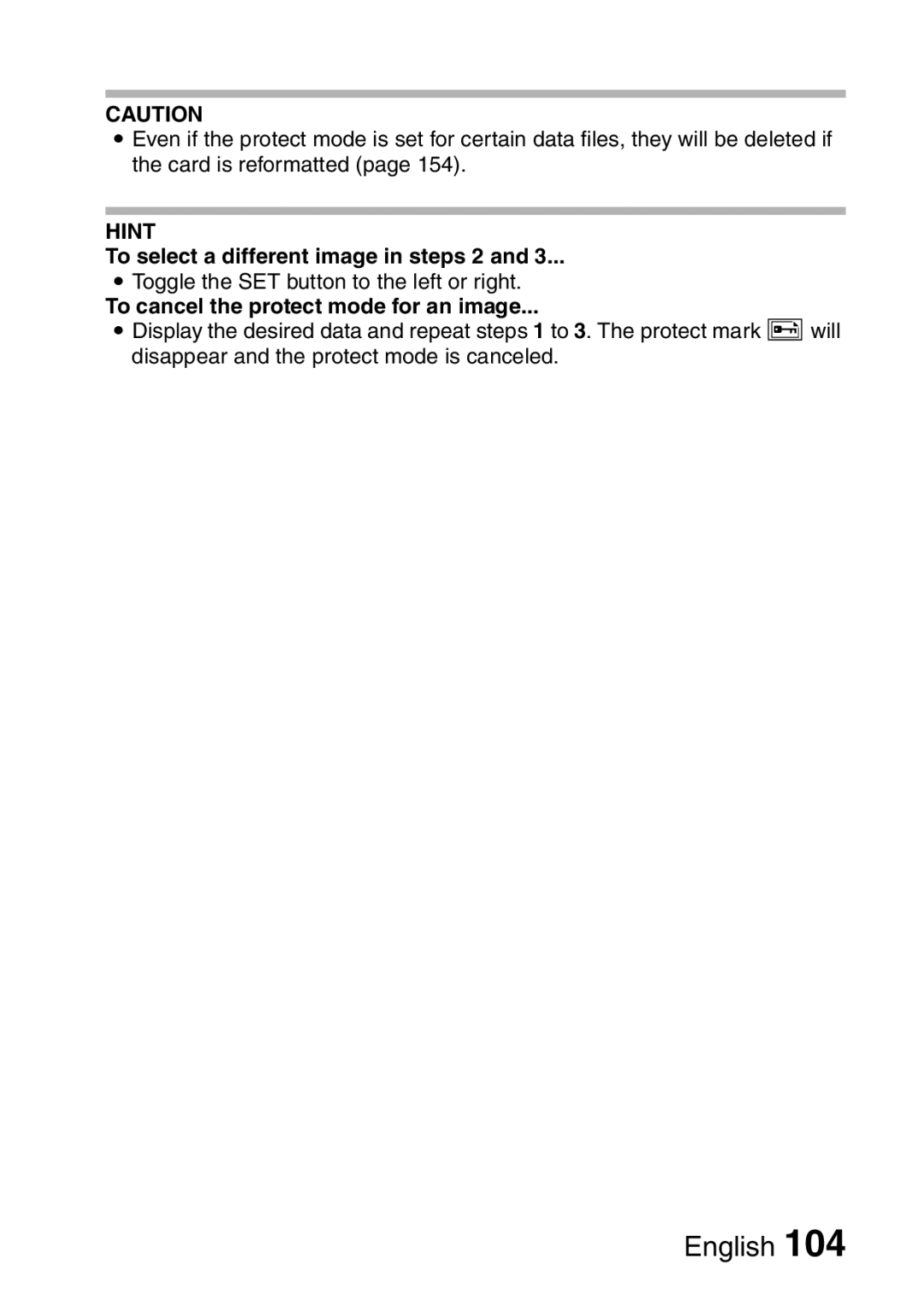 Sanyo VPC-HD2EX, VPC-H2GX To select a different image in steps 2, To cancel the protect mode for an image 