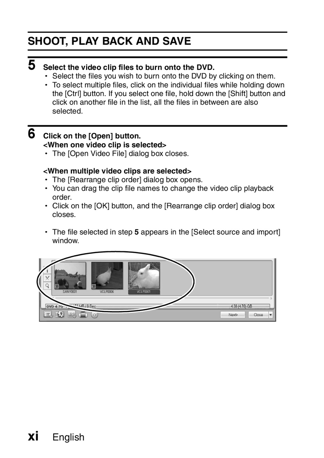 Sanyo VPC-HD2EX, VPC-H2GX Select the video clip files to burn onto the DVD, When multiple video clips are selected 