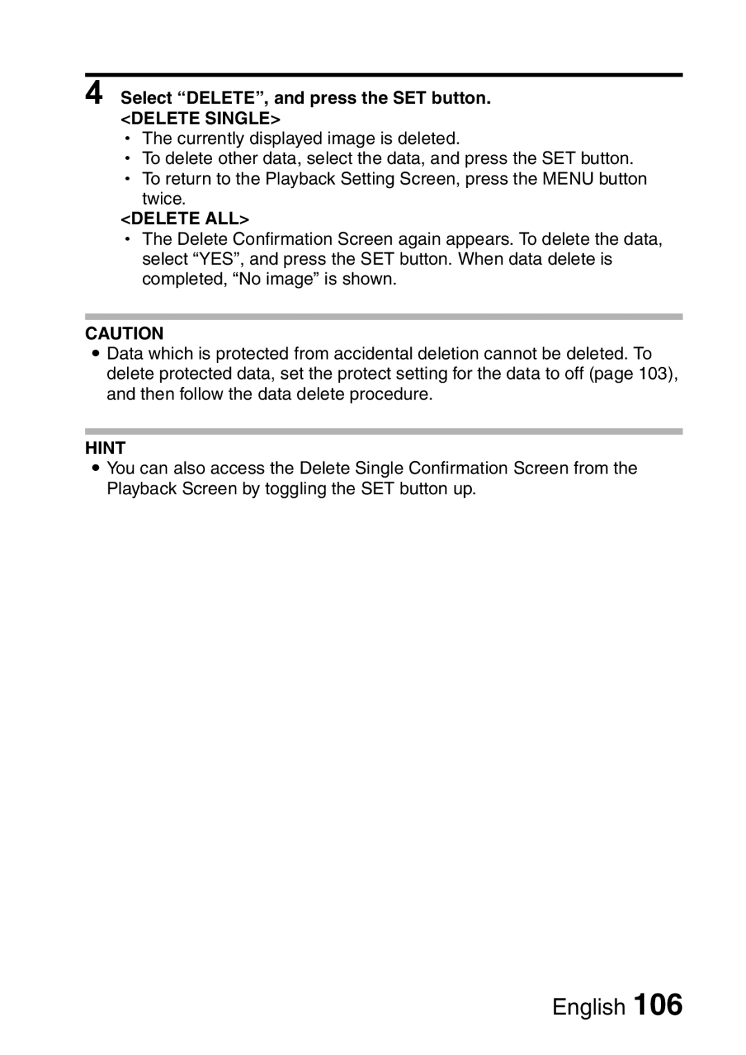 Sanyo VPC-HD2EX, VPC-H2GX instruction manual Select DELETE, and press the SET button 