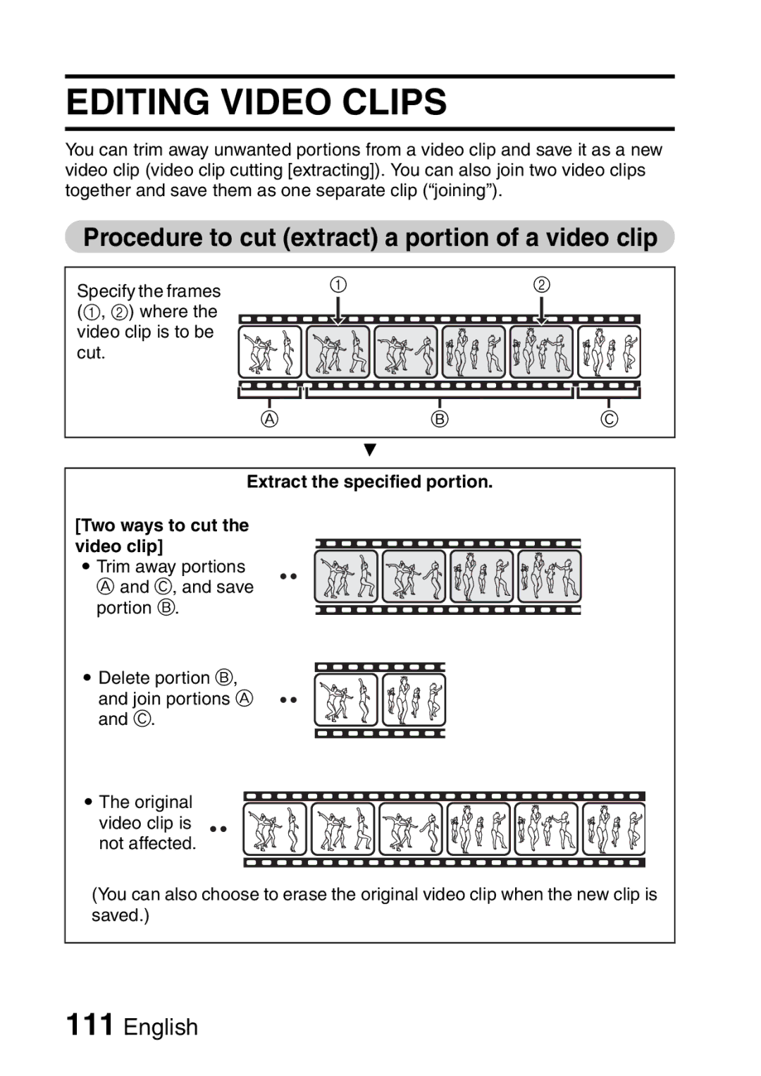 Sanyo VPC-H2GX, VPC-HD2EX instruction manual Editing Video Clips, Procedure to cut extract a portion of a video clip 