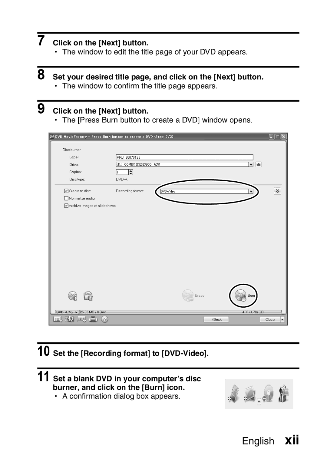 Sanyo VPC-HD2EX, VPC-H2GX Click on the Next button, Set your desired title page, and click on the Next button 