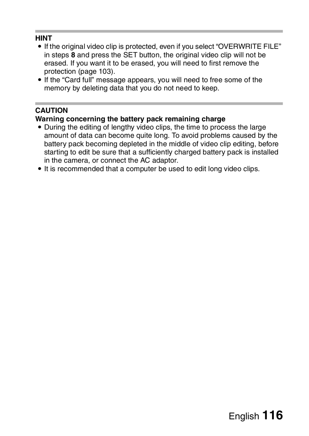 Sanyo VPC-HD2EX, VPC-H2GX instruction manual Hint 