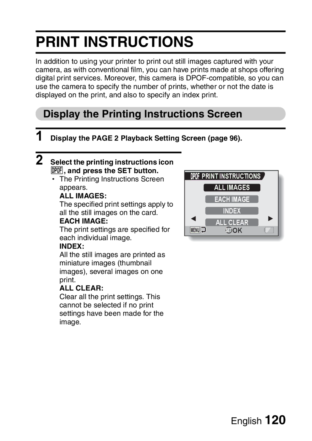 Sanyo VPC-H2GX, VPC-HD2EX instruction manual Print Instructions, Display the Printing Instructions Screen 