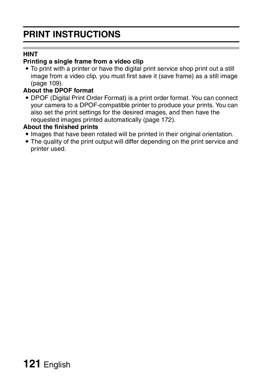 Sanyo VPC-HD2EX, VPC-H2GX Print Instructions, Printing a single frame from a video clip, About the Dpof format 