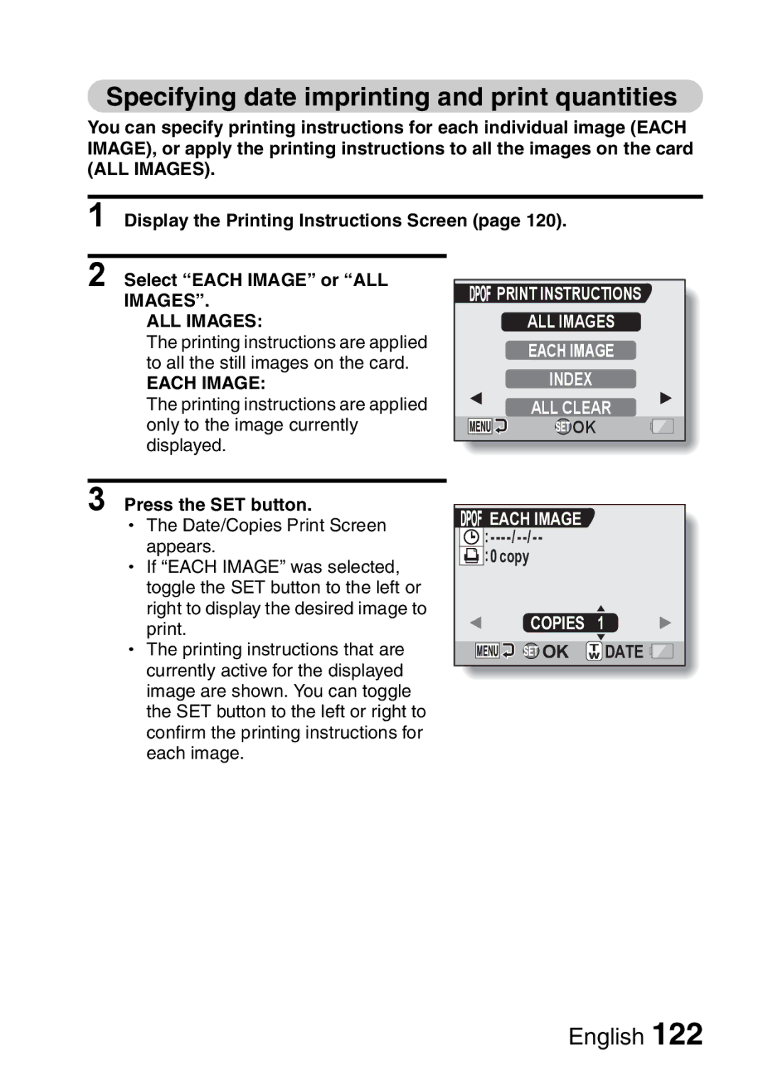 Sanyo VPC-HD2EX, VPC-H2GX instruction manual Specifying date imprinting and print quantities, Each Image 