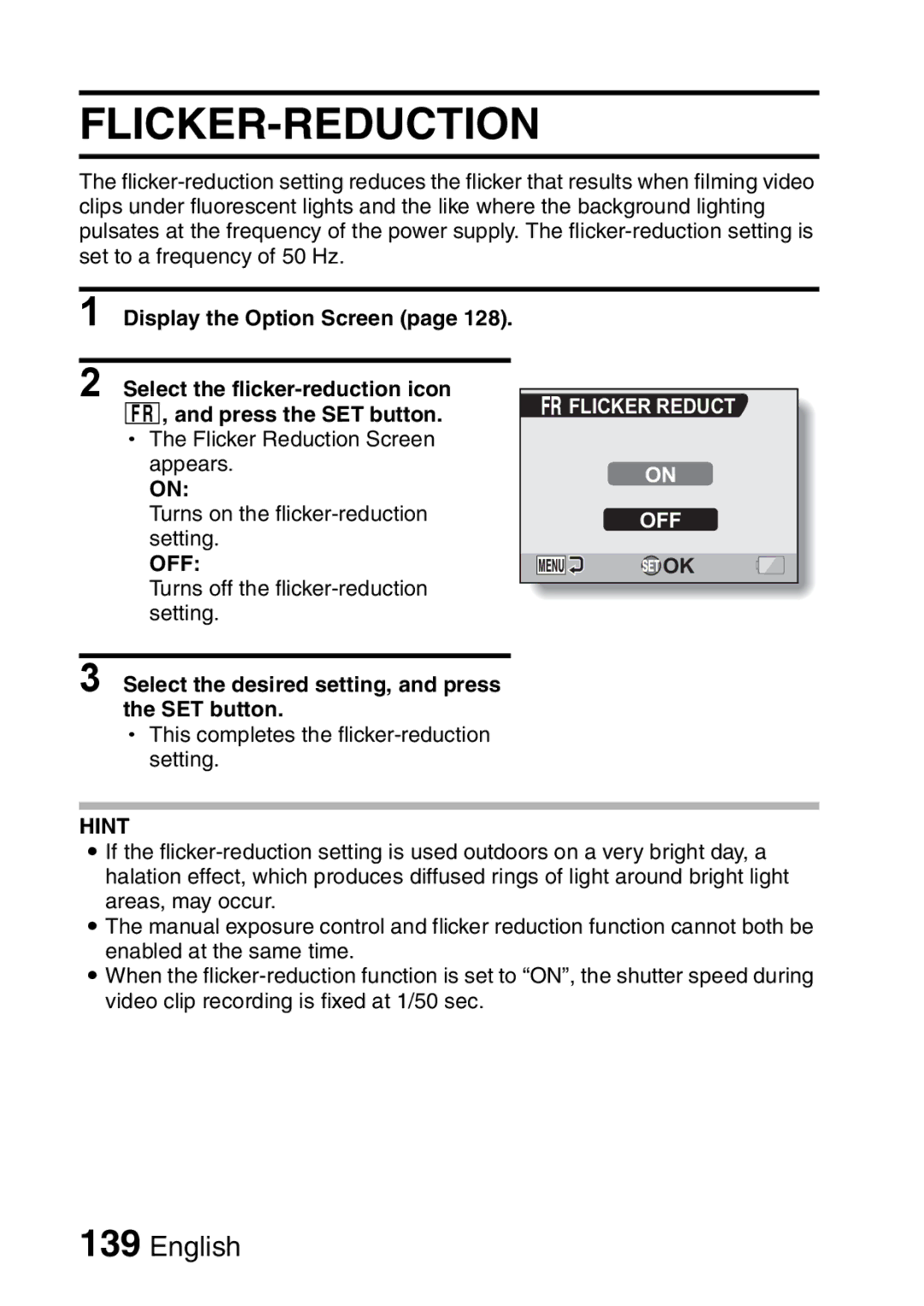 Sanyo VPC-HD2EX, VPC-H2GX instruction manual Flicker-Reduction 