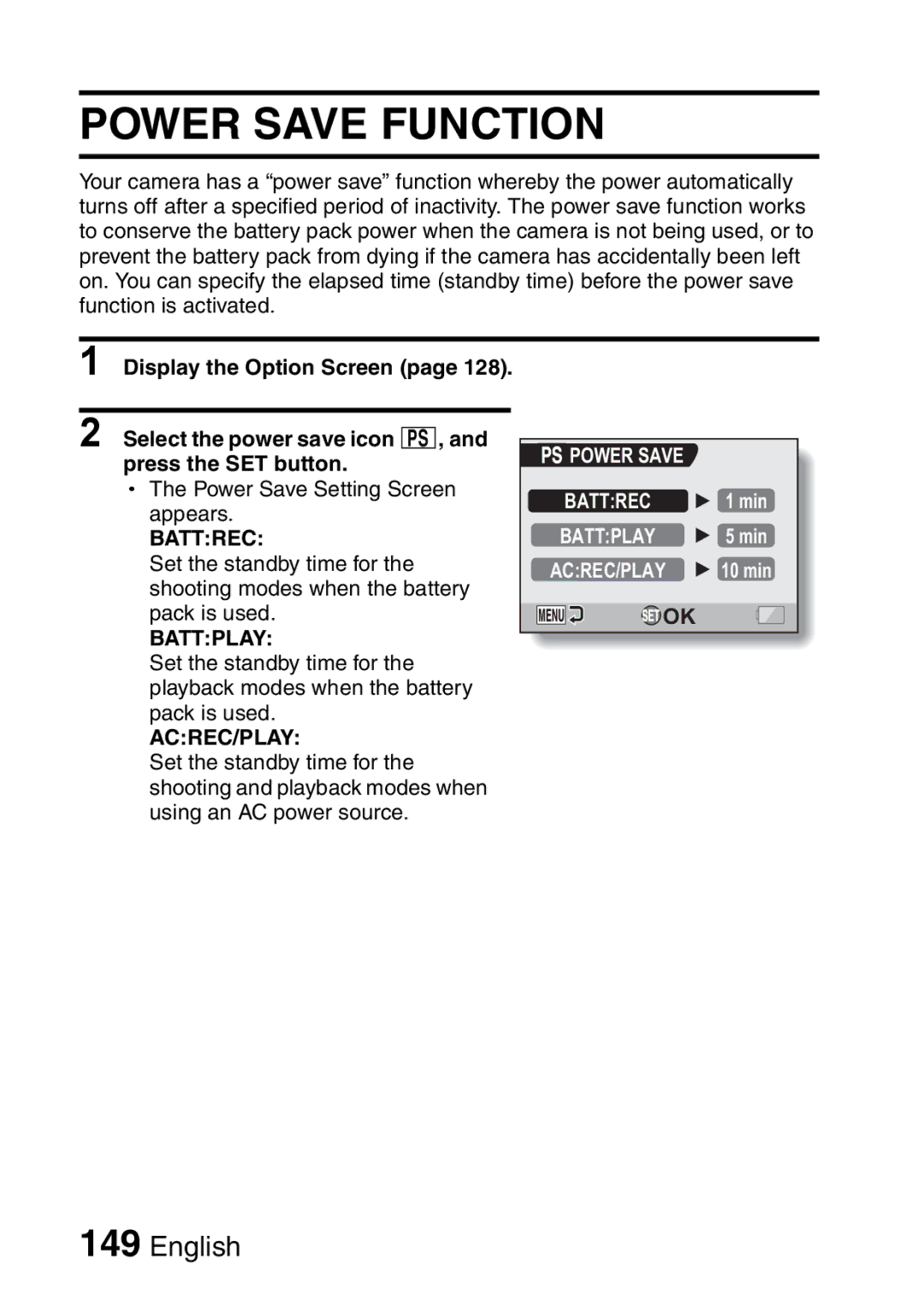 Sanyo VPC-HD2EX, VPC-H2GX instruction manual Power Save Function 