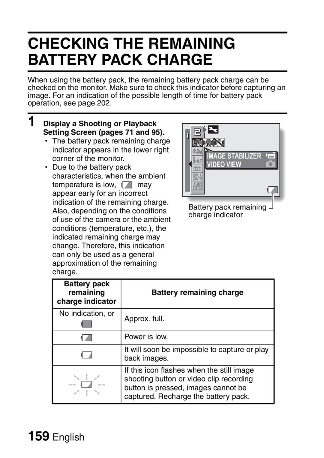 Sanyo VPC-H2GX, VPC-HD2EX instruction manual Checking the Remaining Battery Pack Charge, Battery pack 