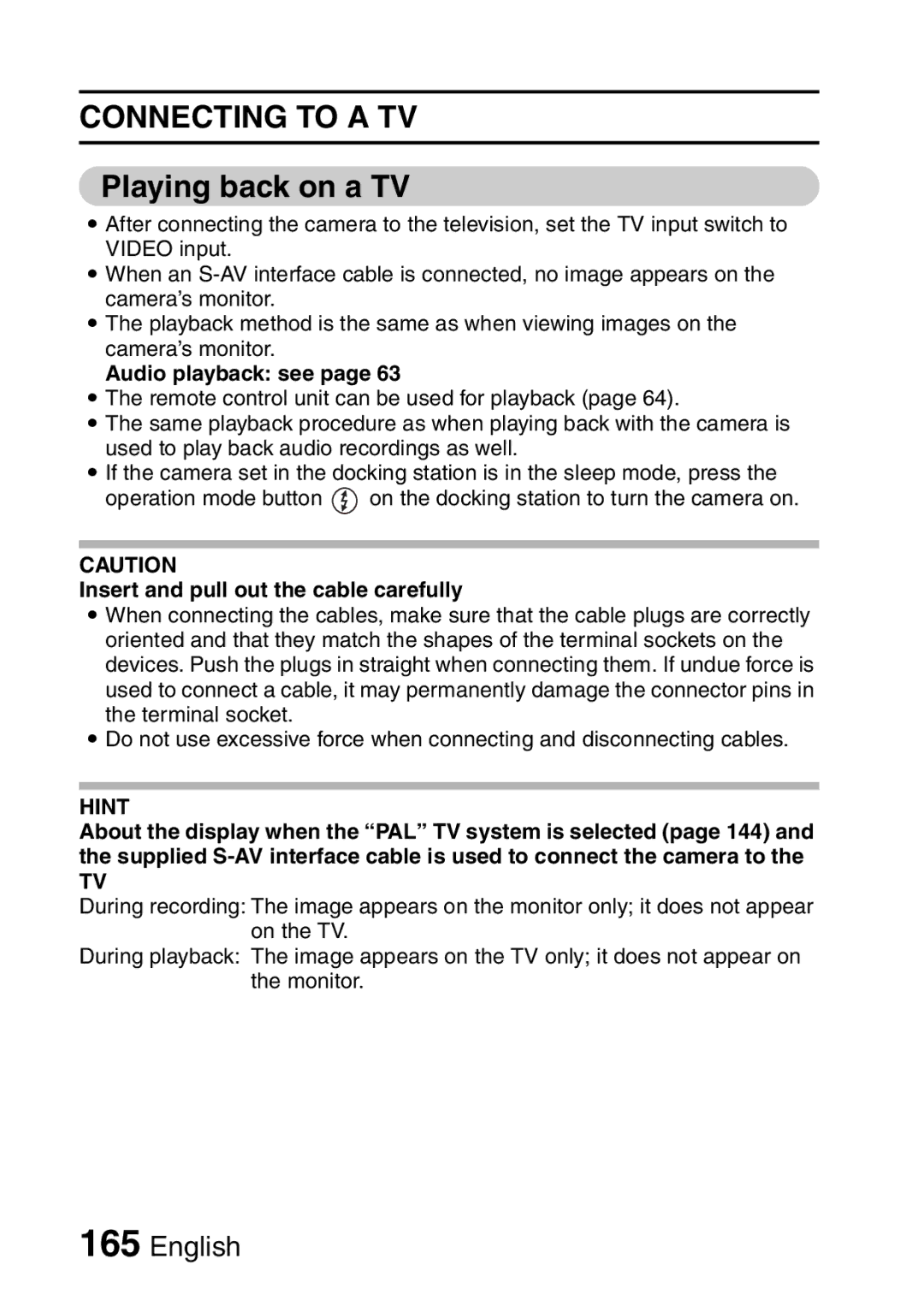 Sanyo VPC-H2GX, VPC-HD2EX instruction manual Playing back on a TV, Audio playback see 