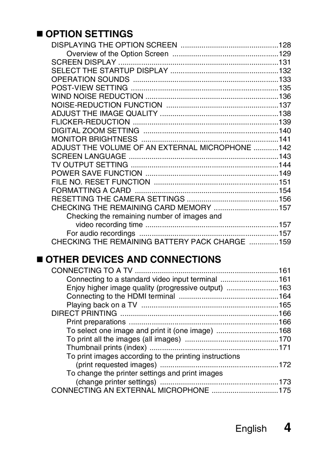 Sanyo VPC-HD2EX, VPC-H2GX instruction manual „ Option Settings 