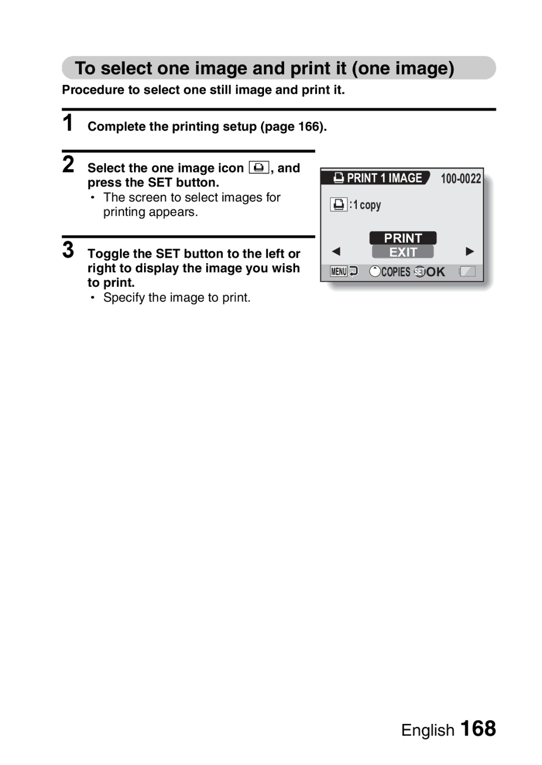 Sanyo VPC-H2GX, VPC-HD2EX instruction manual To select one image and print it one image, Print 