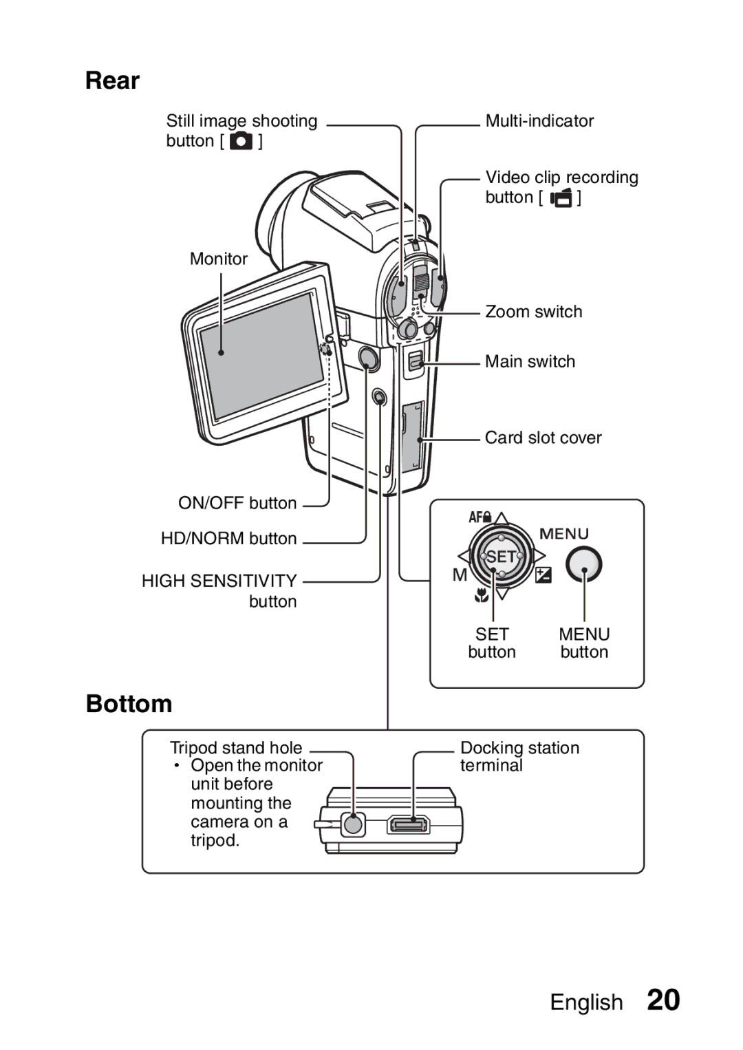 Sanyo VPC-HD2EX, VPC-H2GX instruction manual Rear, Bottom 