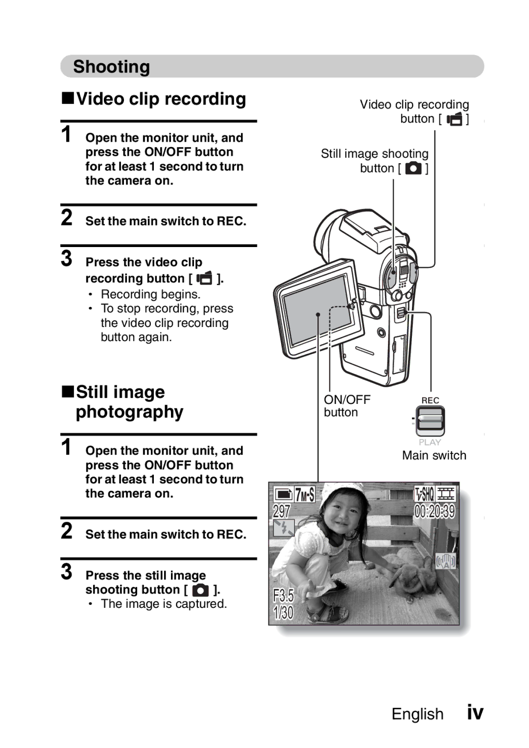 Sanyo VPC-H2GX, VPC-HD2EX instruction manual Shooting KVideo clip recording, KStill image photography 