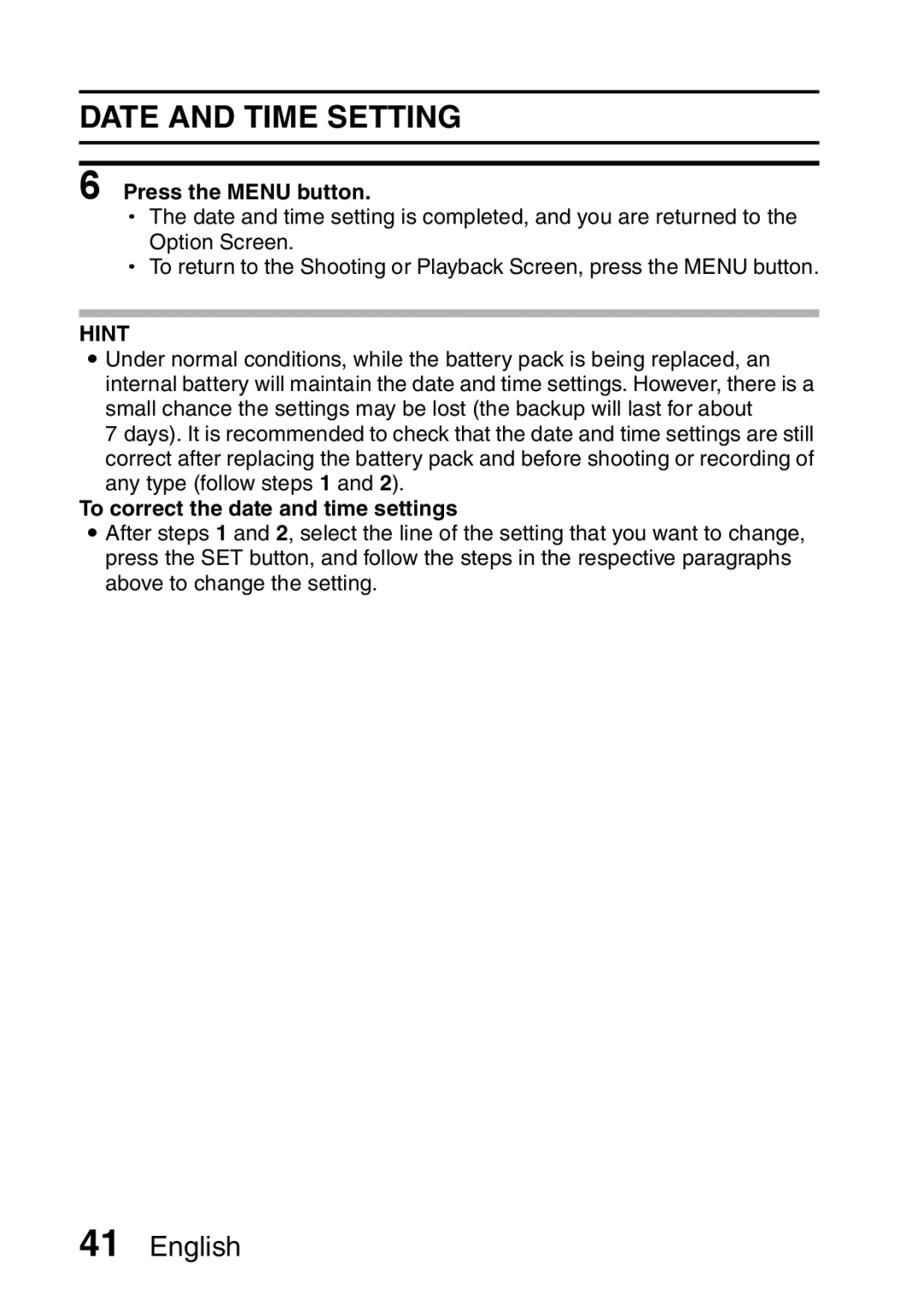 Sanyo VPC-HD2EX, VPC-H2GX instruction manual Date and Time Setting, To correct the date and time settings 