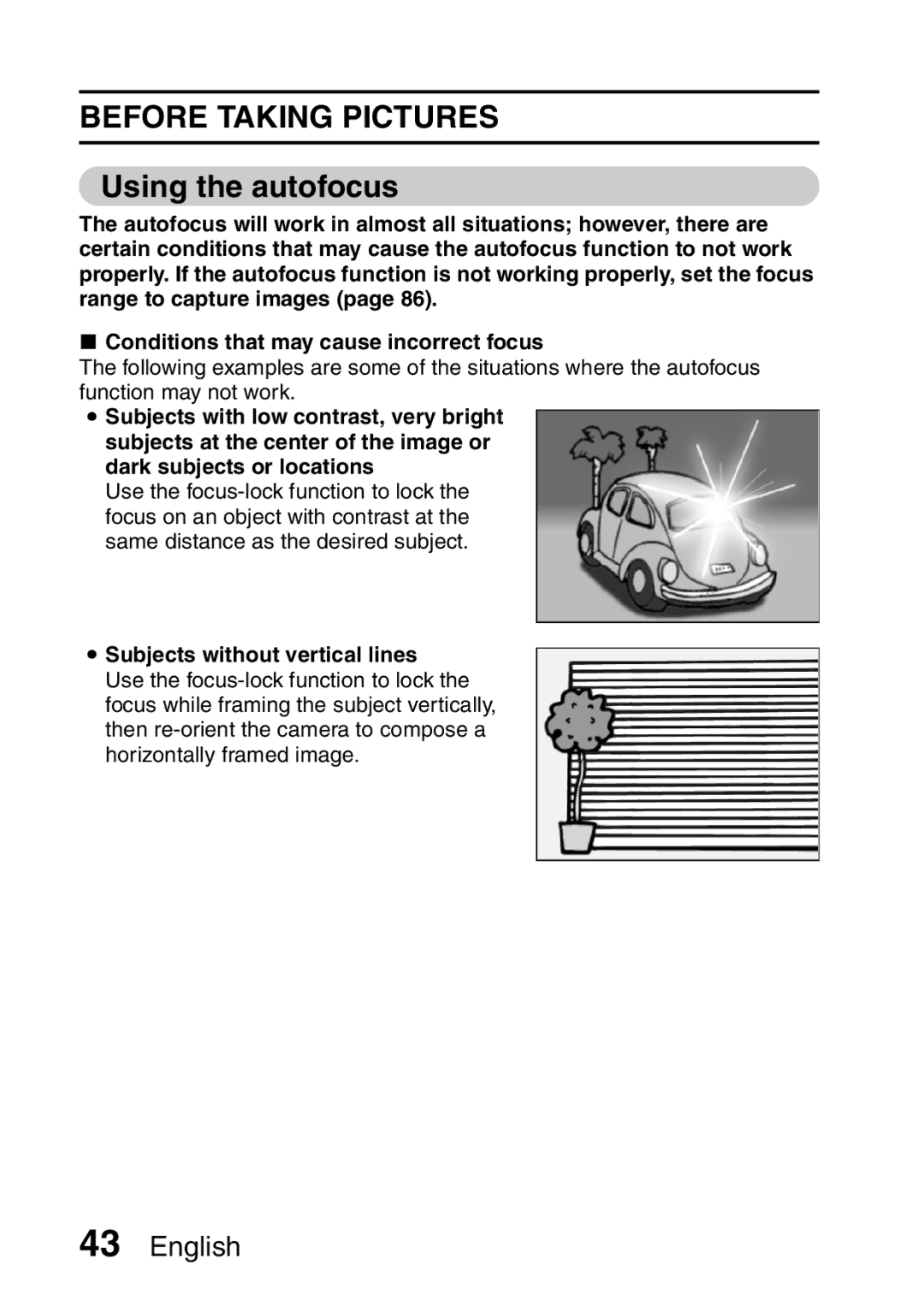Sanyo VPC-HD2EX, VPC-H2GX instruction manual Before Taking Pictures, Using the autofocus 