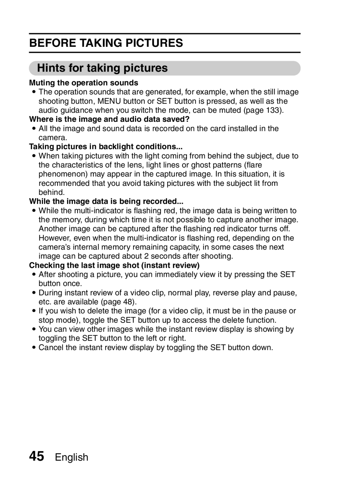 Sanyo VPC-H2GX, VPC-HD2EX instruction manual Hints for taking pictures 