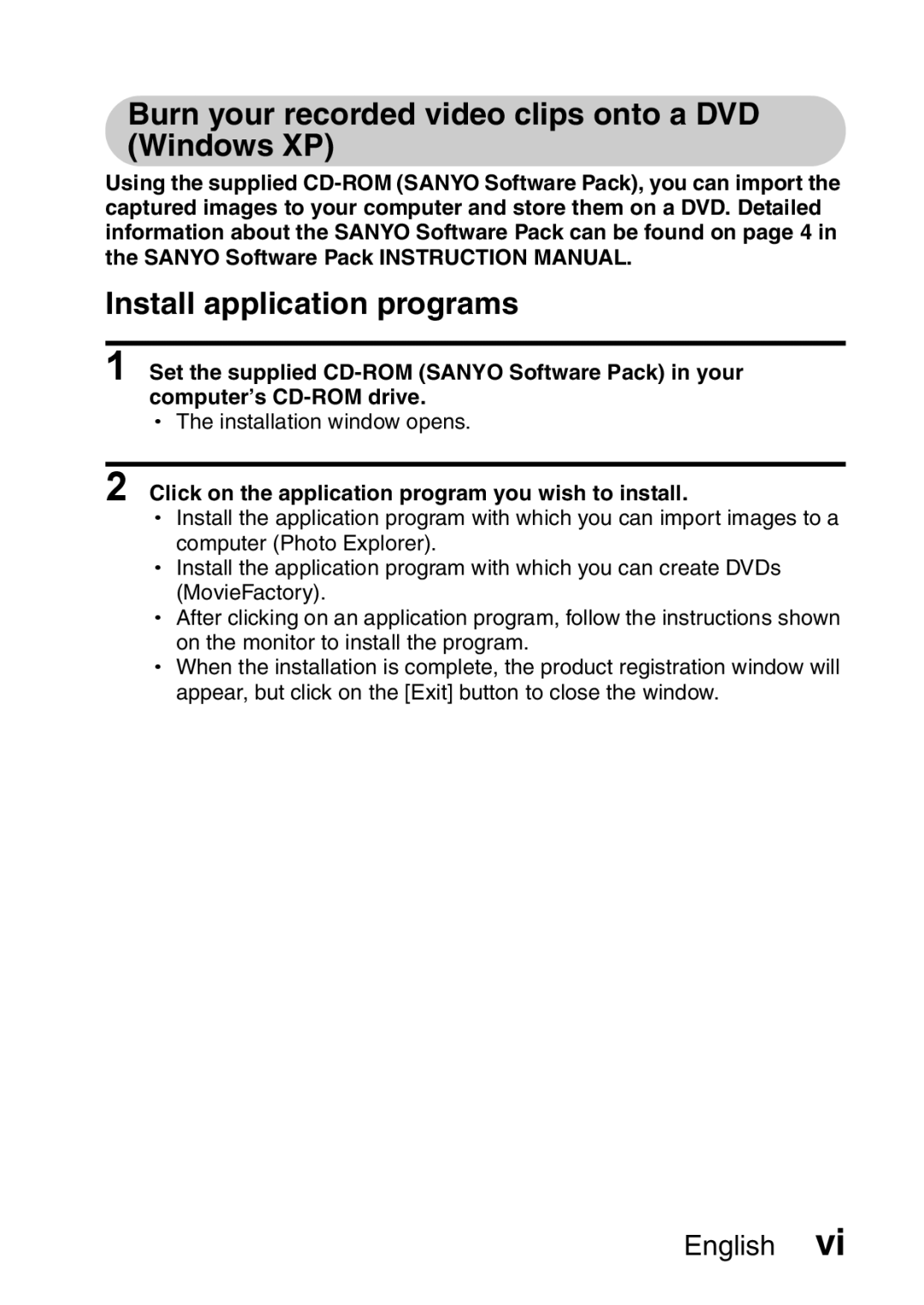 Sanyo VPC-HD2EX, VPC-H2GX instruction manual Click on the application program you wish to install 