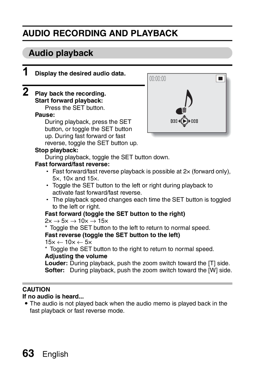 Sanyo VPC-H2GX, VPC-HD2EX instruction manual Audio Recording and Playback, Audio playback 