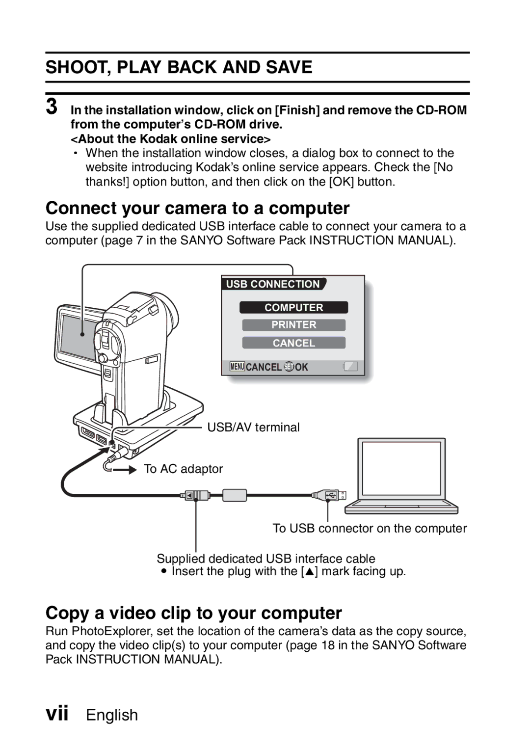 Sanyo VPC-H2GX, VPC-HD2EX instruction manual Connect your camera to a computer, Copy a video clip to your computer 