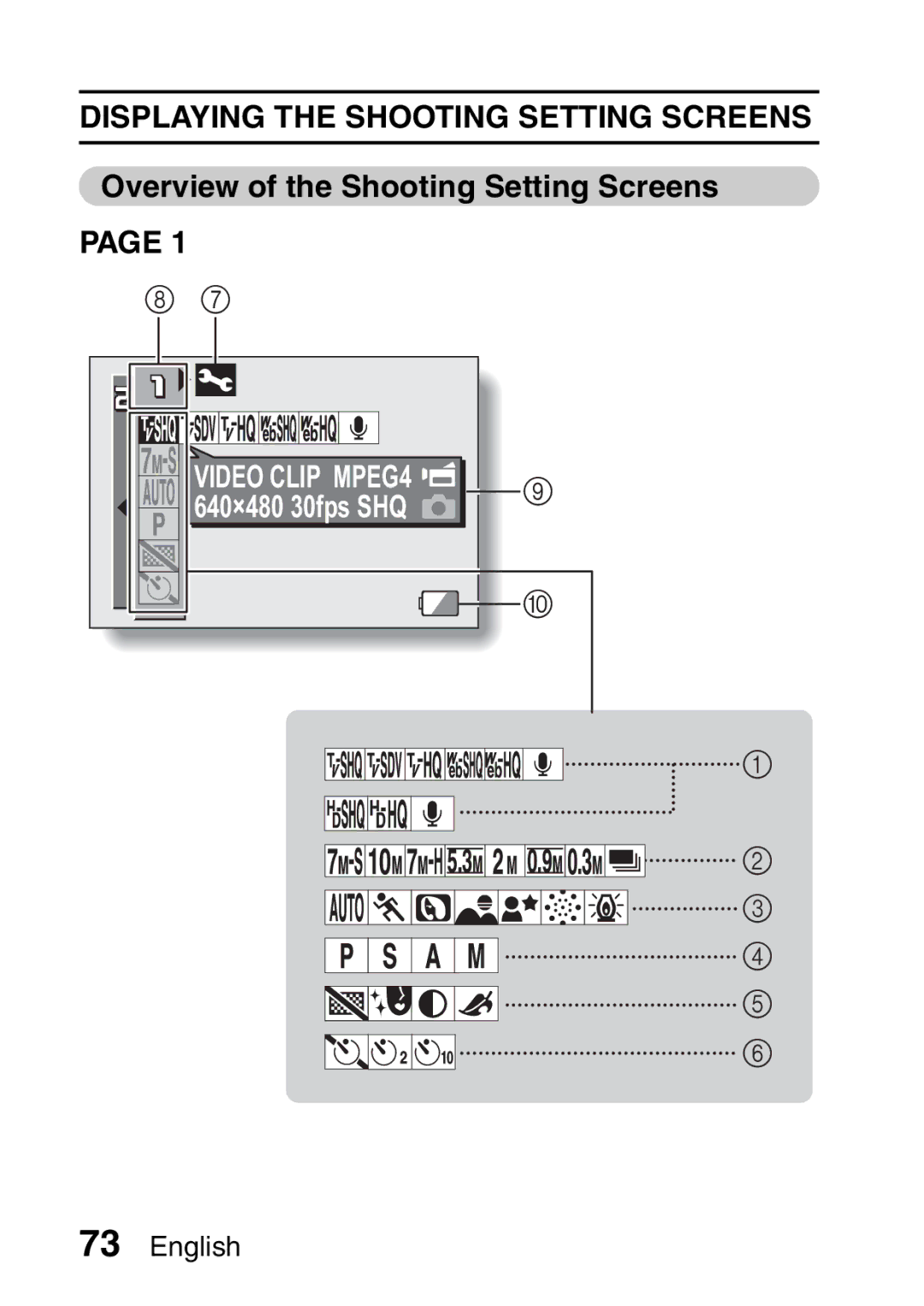 Sanyo VPC-HD2EX, VPC-H2GX Displaying the Shooting Setting Screens, Overview of the Shooting Setting Screens 