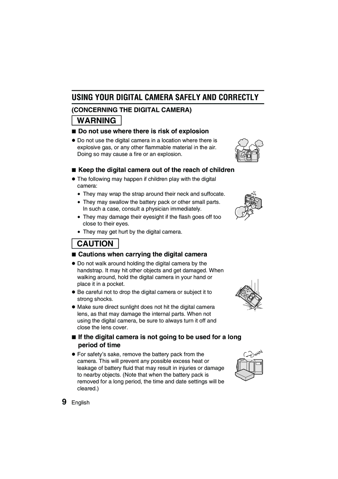 Sanyo VPC-J1EX Do not use where there is risk of explosion, Keep the digital camera out of the reach of children 