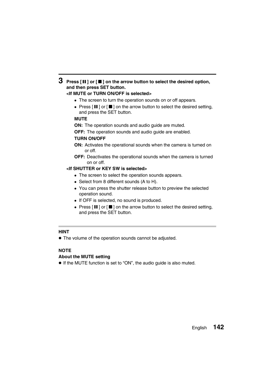 Sanyo VPC-J1EX instruction manual If Shutter or KEY SW is selected, About the Mute setting 