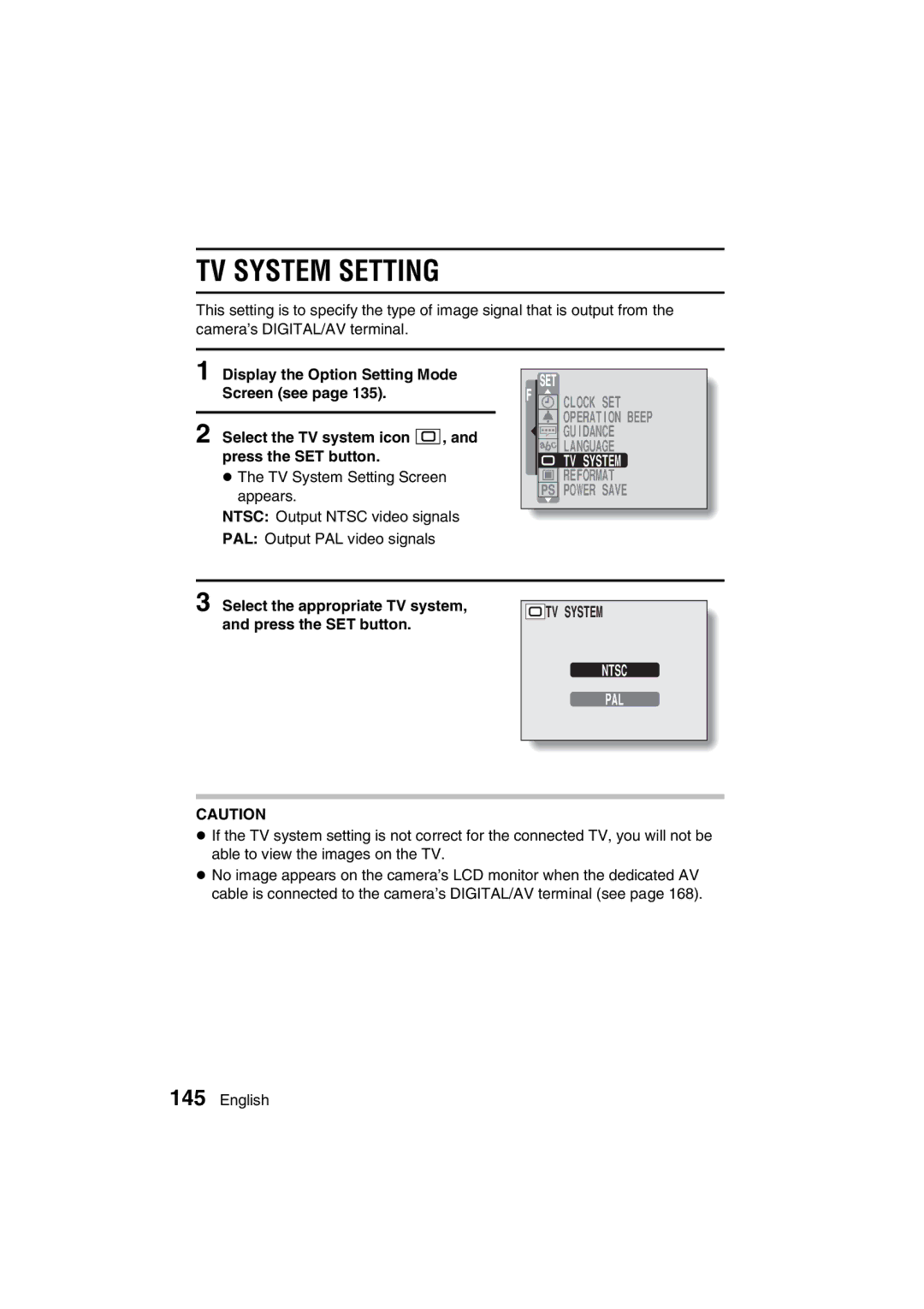 Sanyo VPC-J1EX instruction manual TV System Setting, Select the appropriate TV system, and press the SET button, Ntsc PAL 