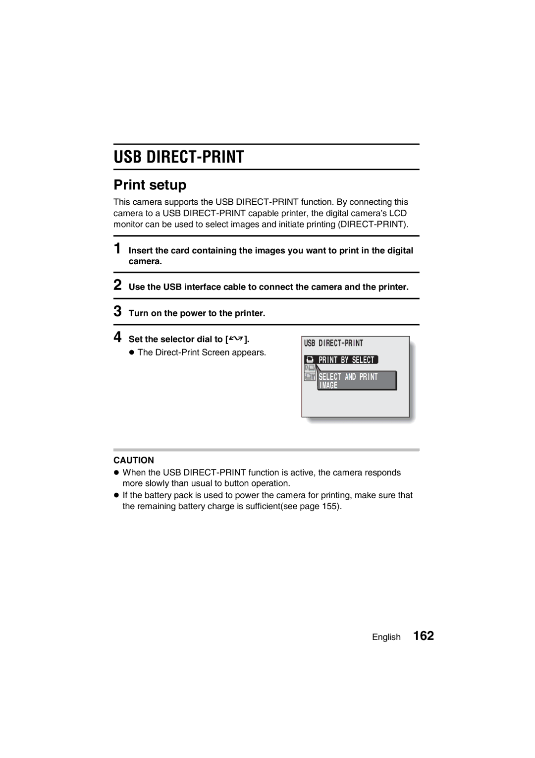 Sanyo VPC-J1EX instruction manual Usb Direct-Print, Print setup 