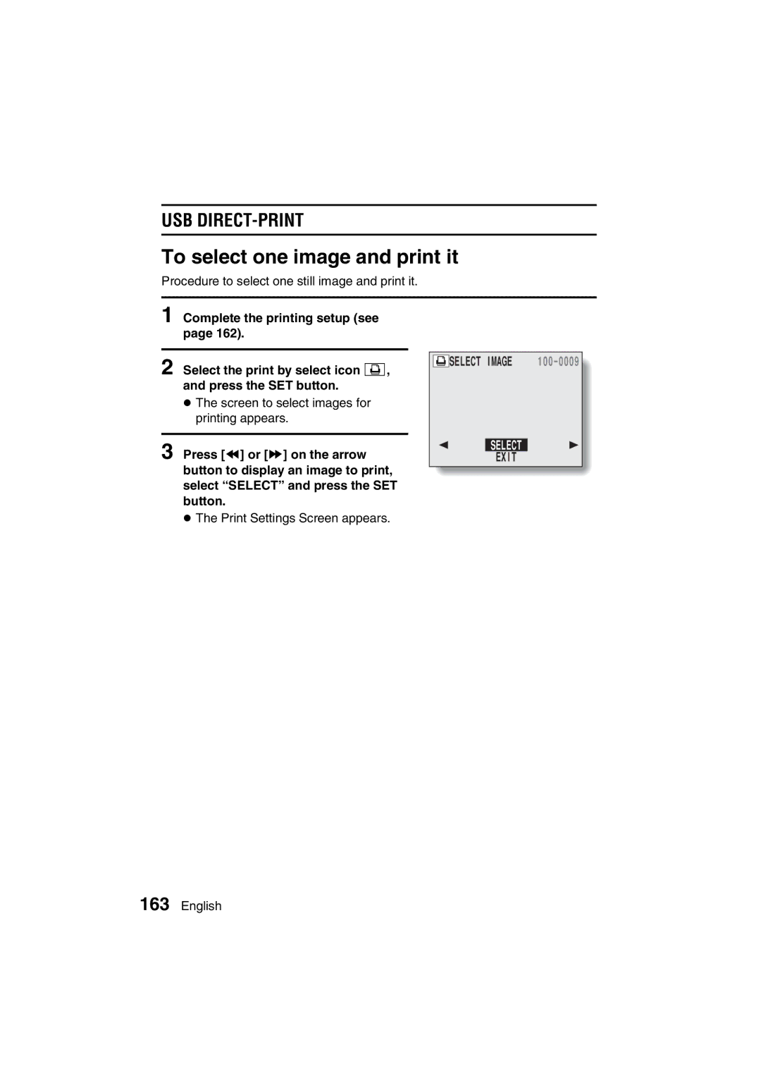 Sanyo VPC-J1EX instruction manual To select one image and print it, Usb Direct-Print 