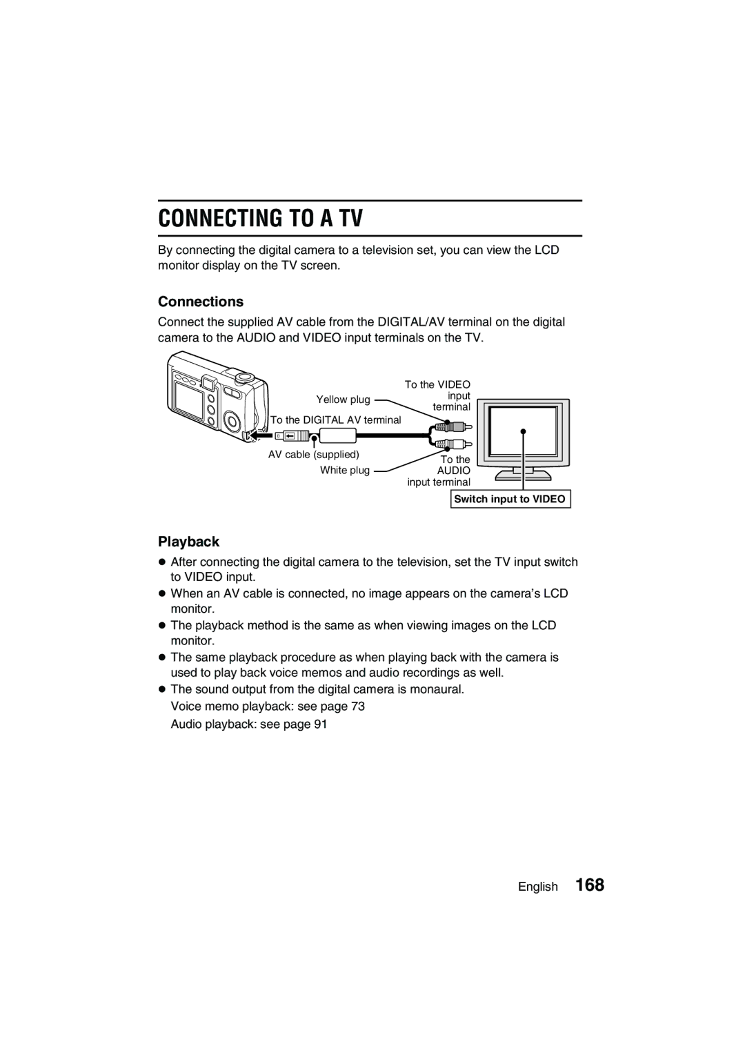 Sanyo VPC-J1EX instruction manual Connecting to a TV, Connections, Playback 