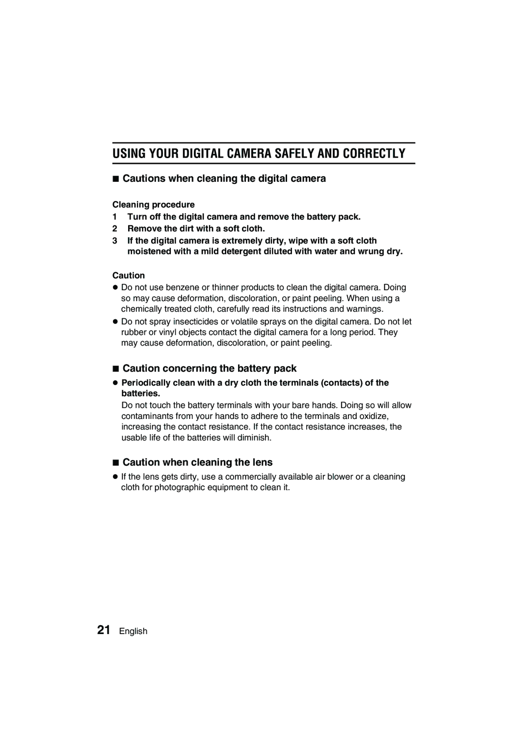 Sanyo VPC-J1EX instruction manual Using Your Digital Camera Safely and Correctly 