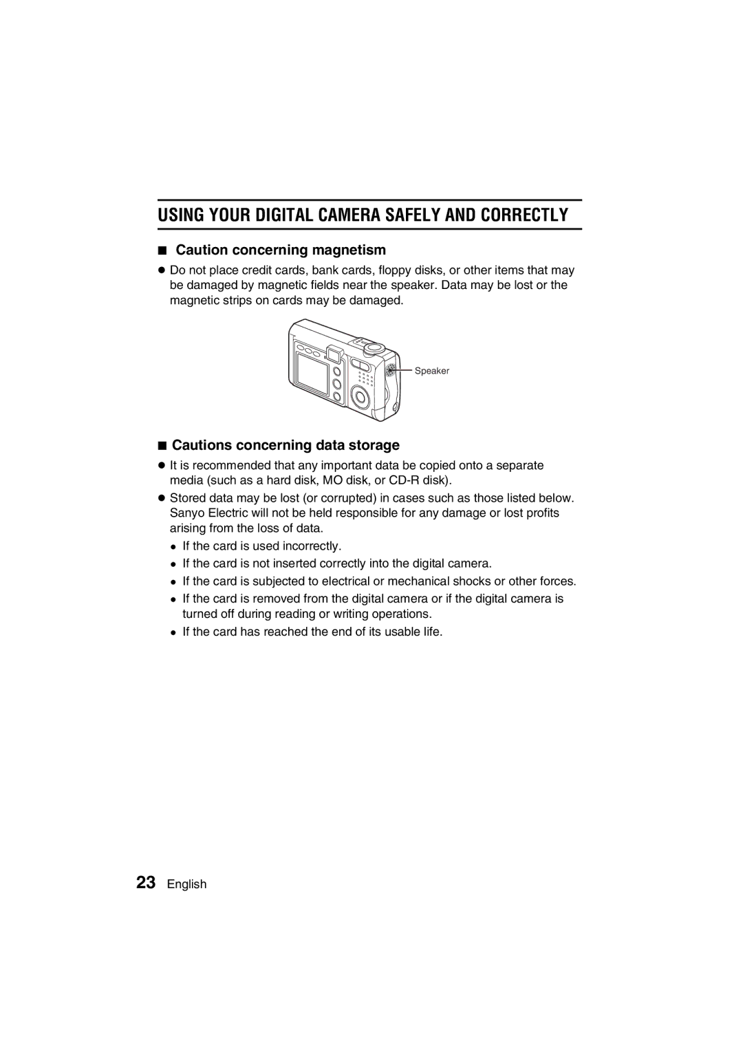 Sanyo VPC-J1EX instruction manual Speaker 