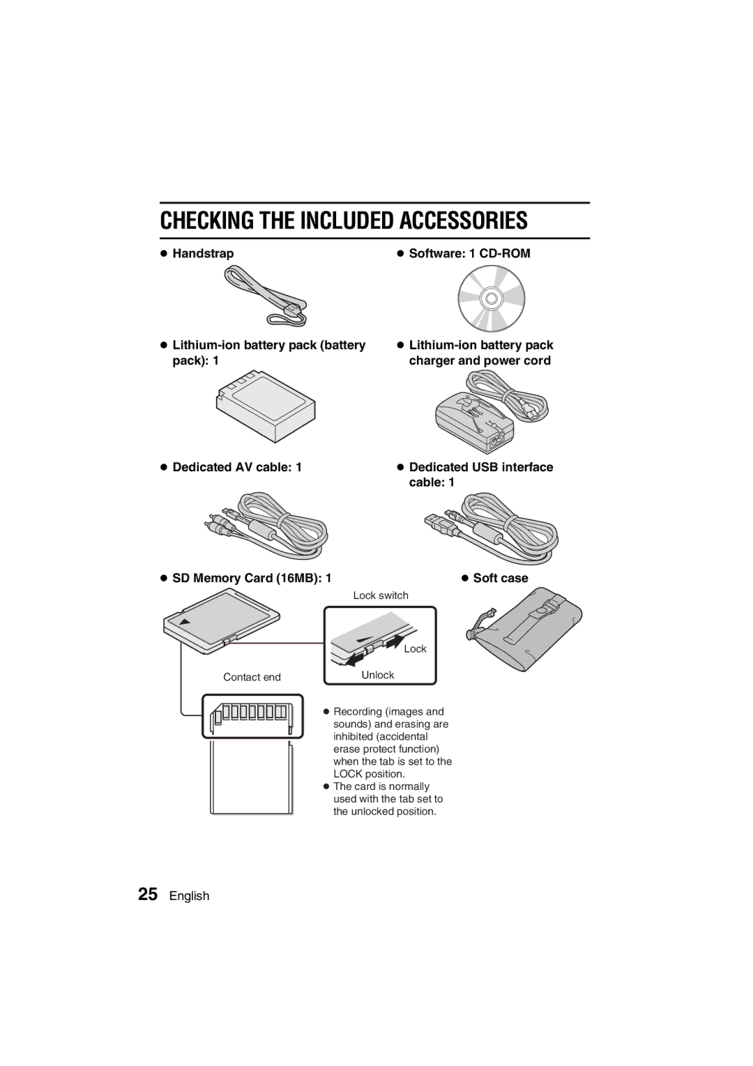 Sanyo VPC-J1EX instruction manual Checking the Included Accessories 