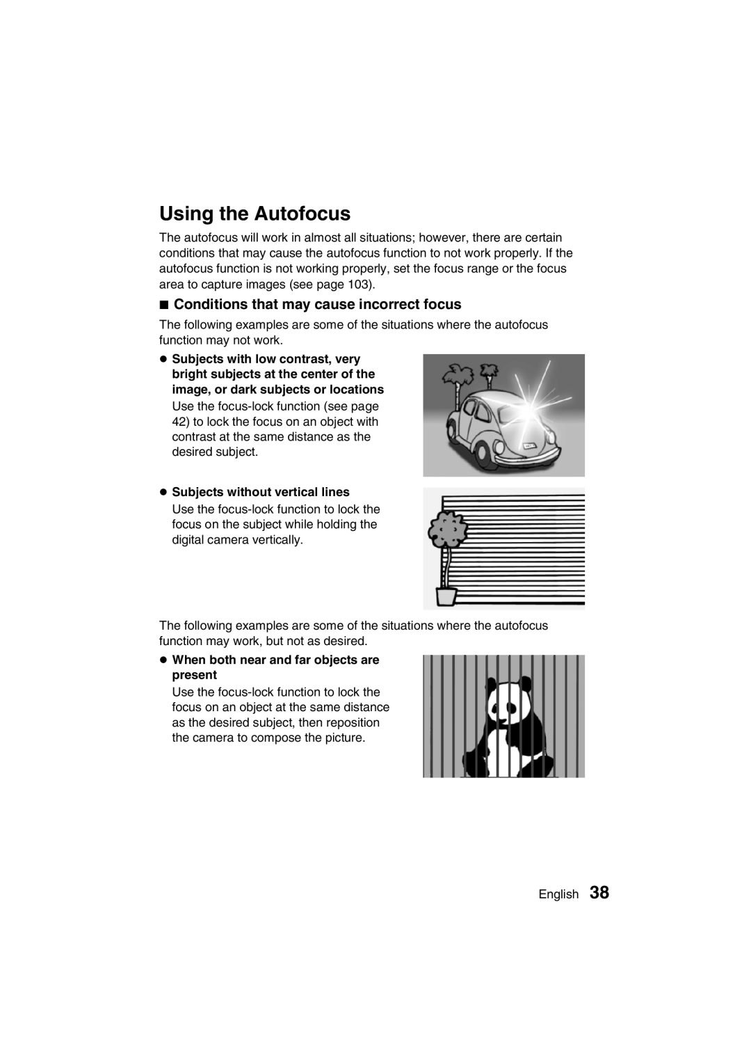 Sanyo VPC-J1 Using the Autofocus, Conditions that may cause incorrect focus, When both near and far objects are present 