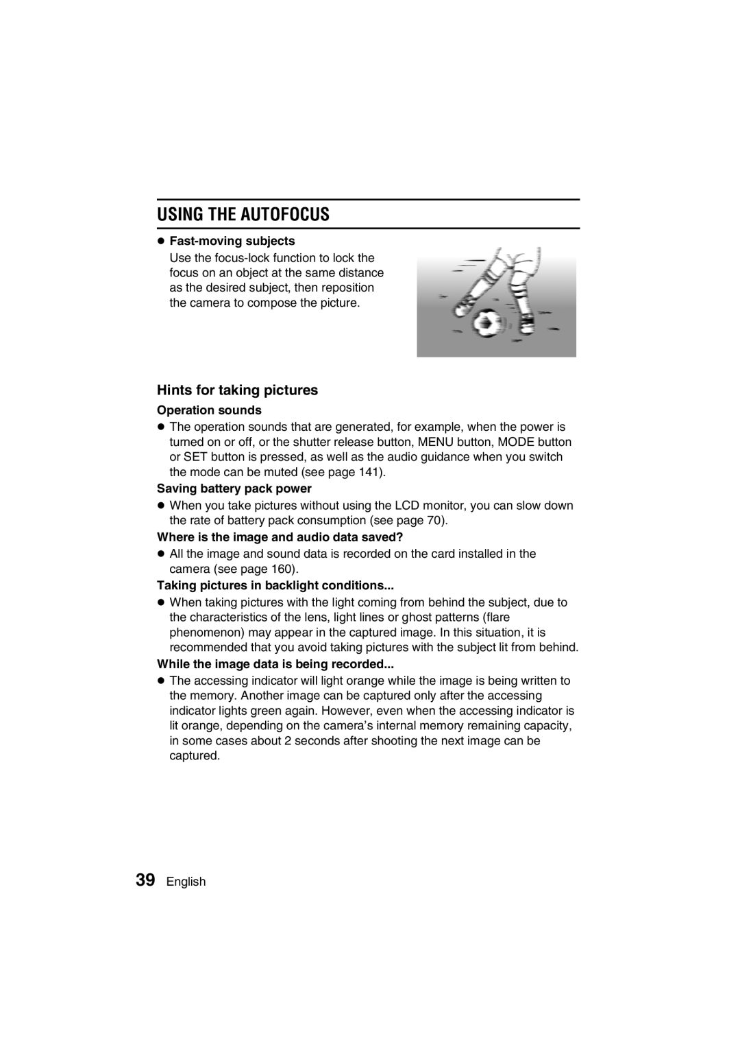 Sanyo VPC-J1EX instruction manual Using the Autofocus, Hints for taking pictures 