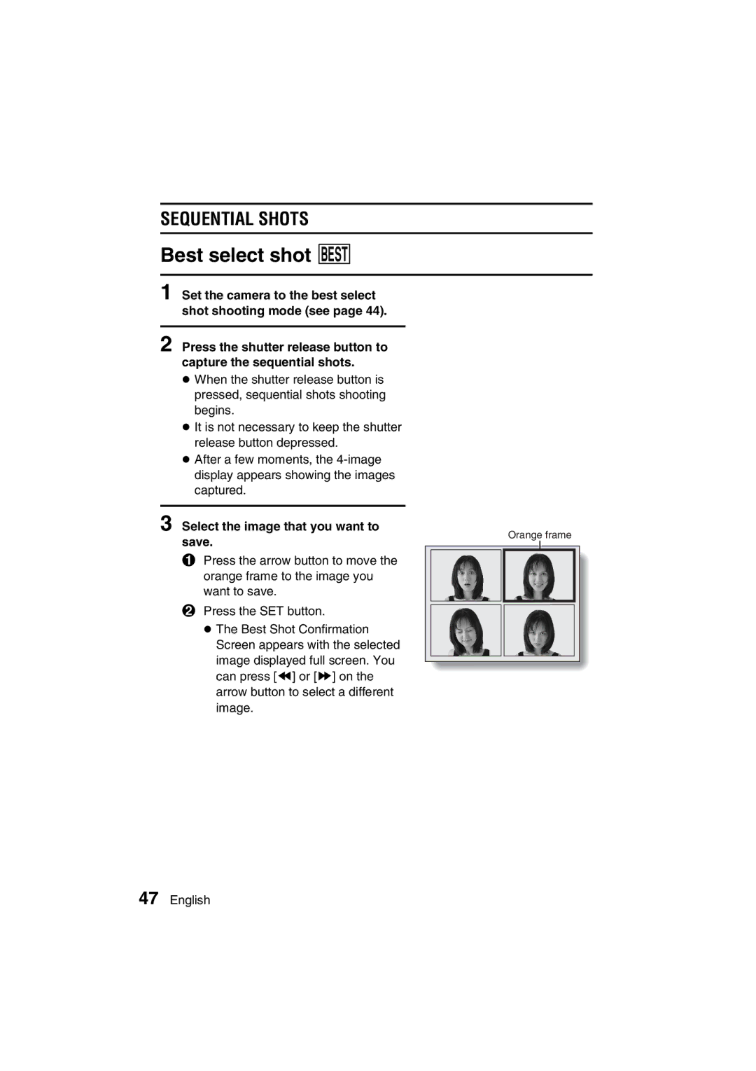 Sanyo VPC-J1EX instruction manual Best select shot Ä, Select the image that you want to save 