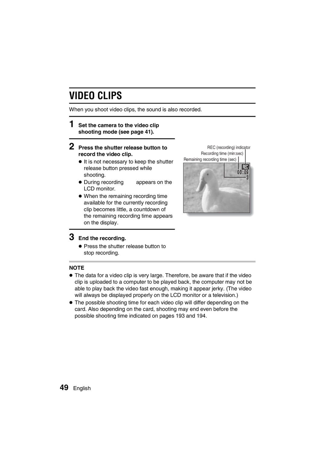 Sanyo VPC-J1EX instruction manual Video Clips, End the recording 