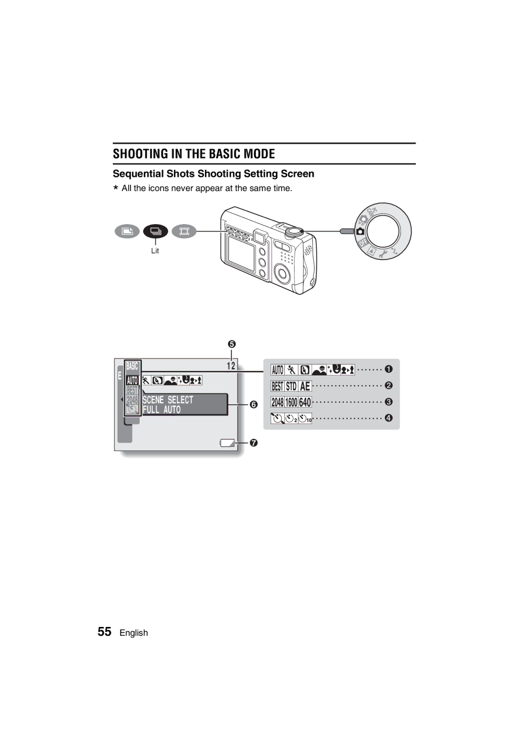 Sanyo VPC-J1EX instruction manual Sequential Shots Shooting Setting Screen 