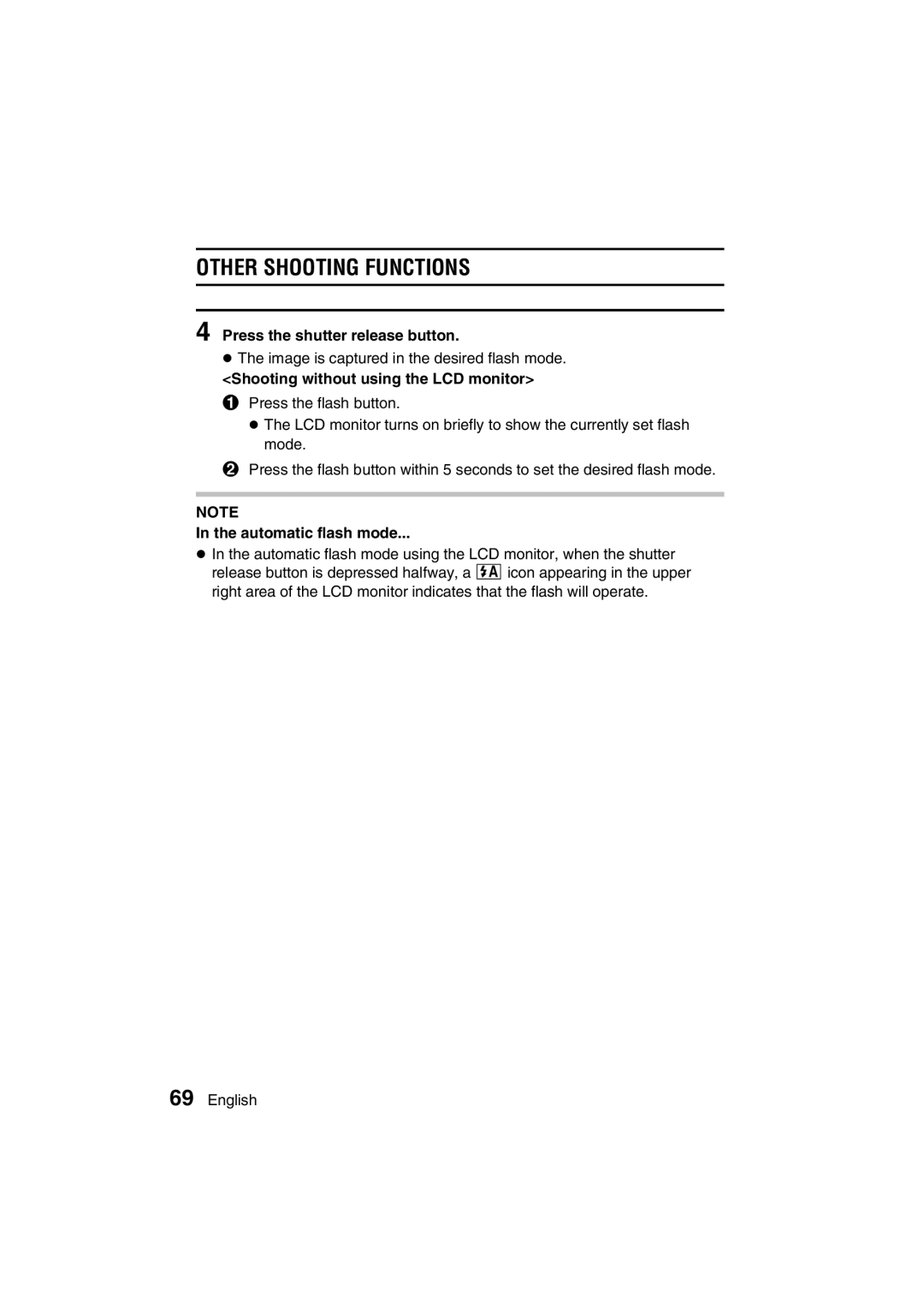 Sanyo VPC-J1EX instruction manual Shooting without using the LCD monitor, Automatic flash mode 