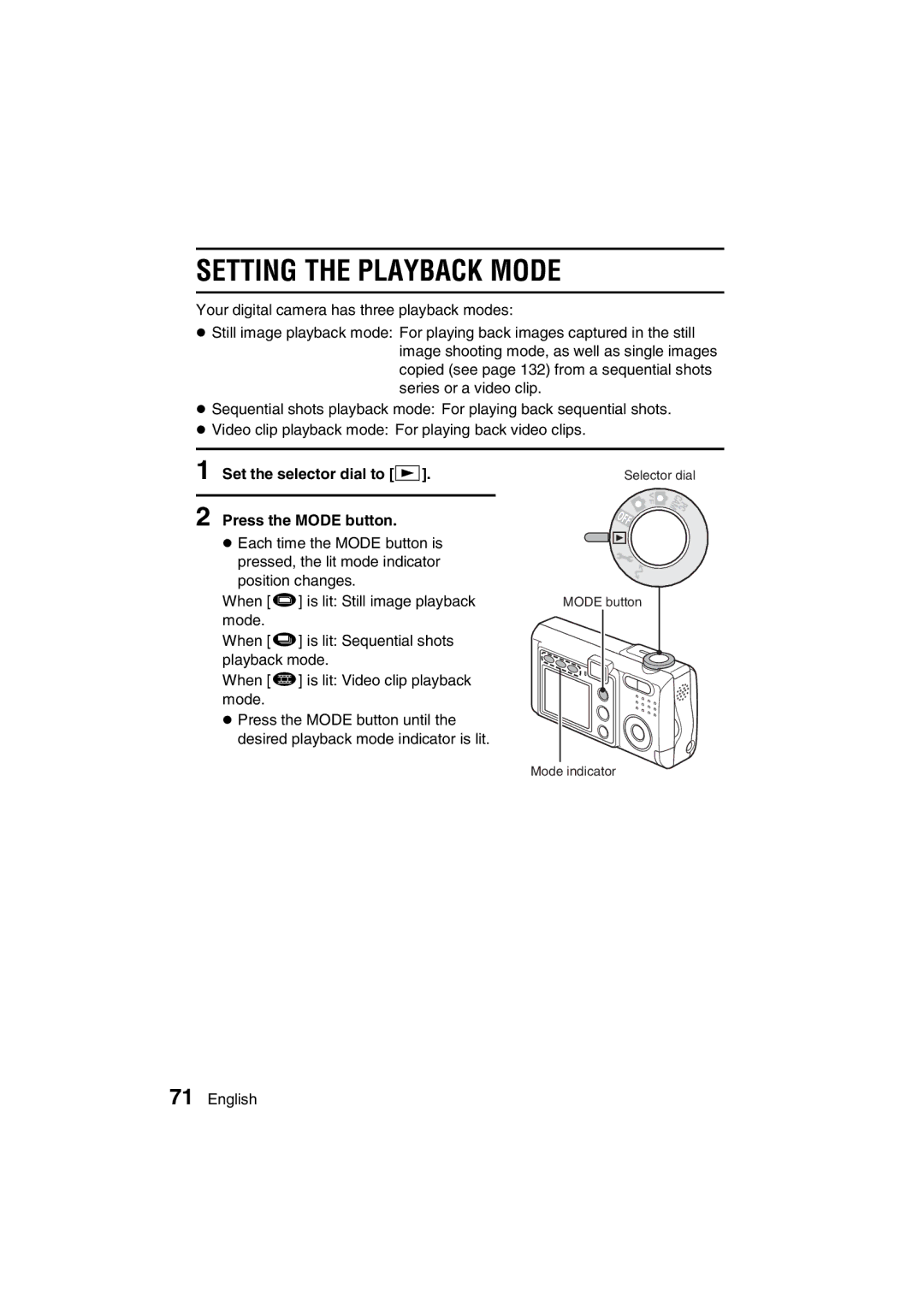 Sanyo VPC-J1EX instruction manual Setting the Playback Mode, Set the selector dial to Ø 