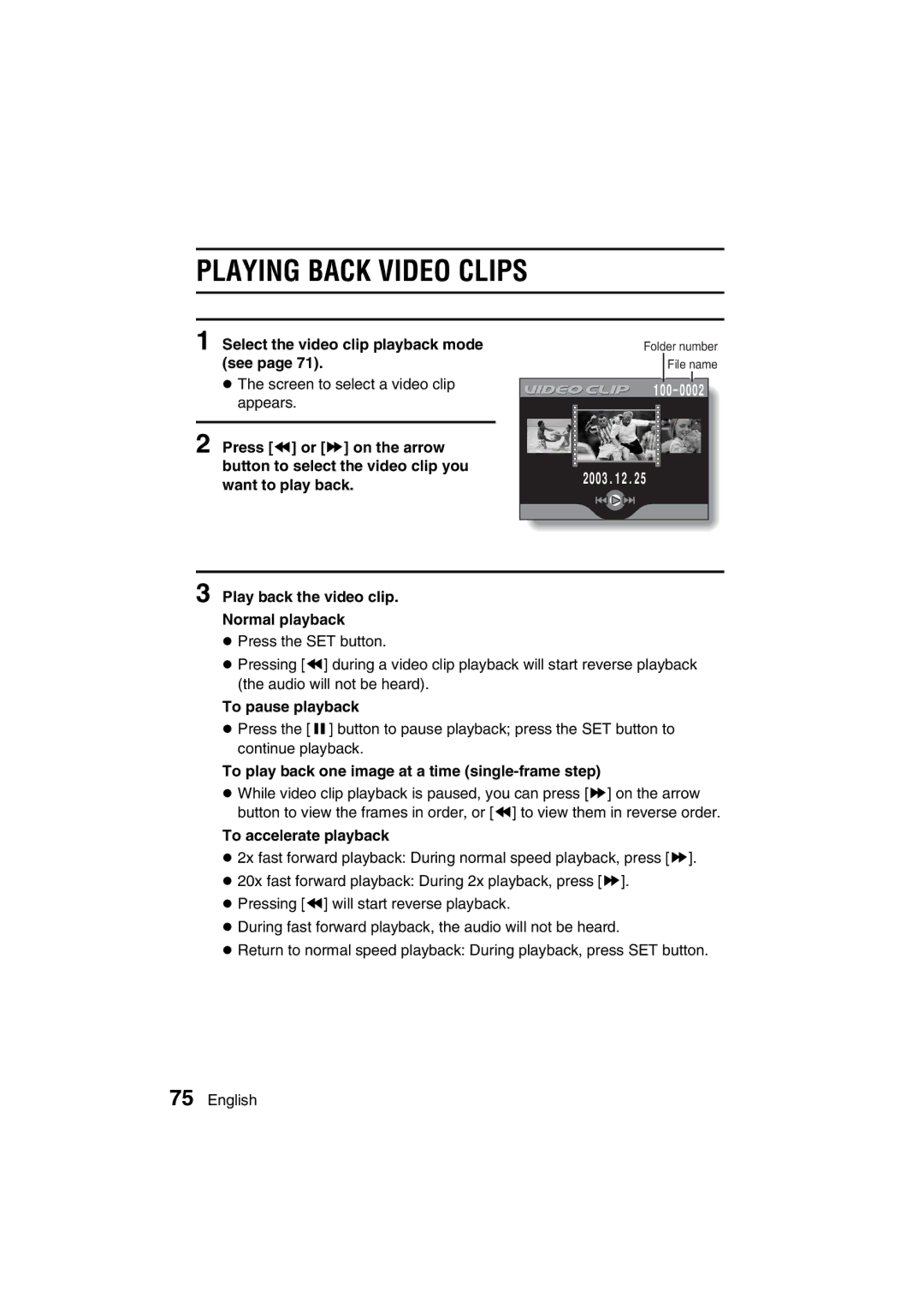 Sanyo VPC-J1EX instruction manual Playing Back Video Clips 