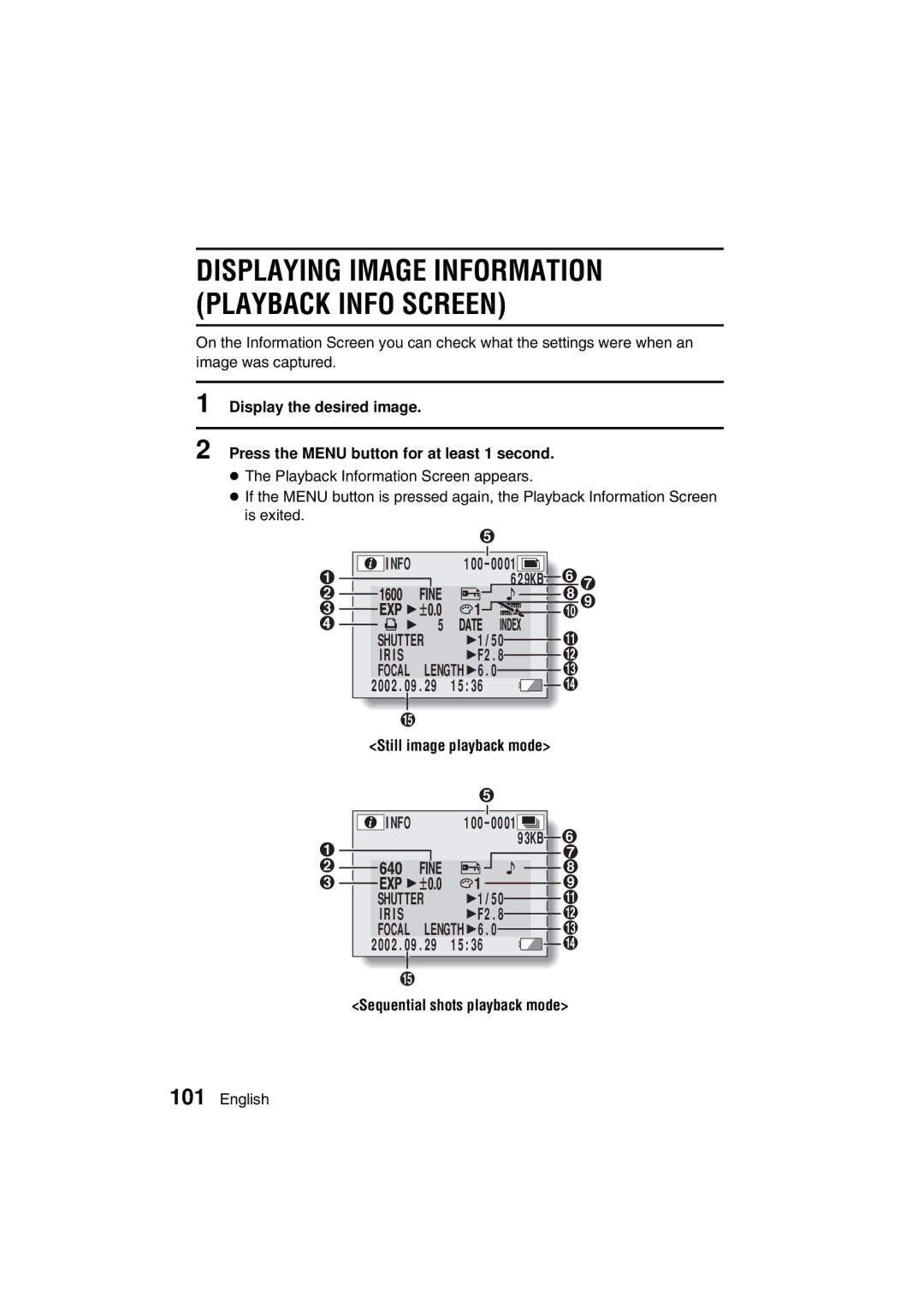 Sanyo VPC-MZ3EX, VPC-MZ3GX instruction manual Displaying Image Information Playback Info Screen 