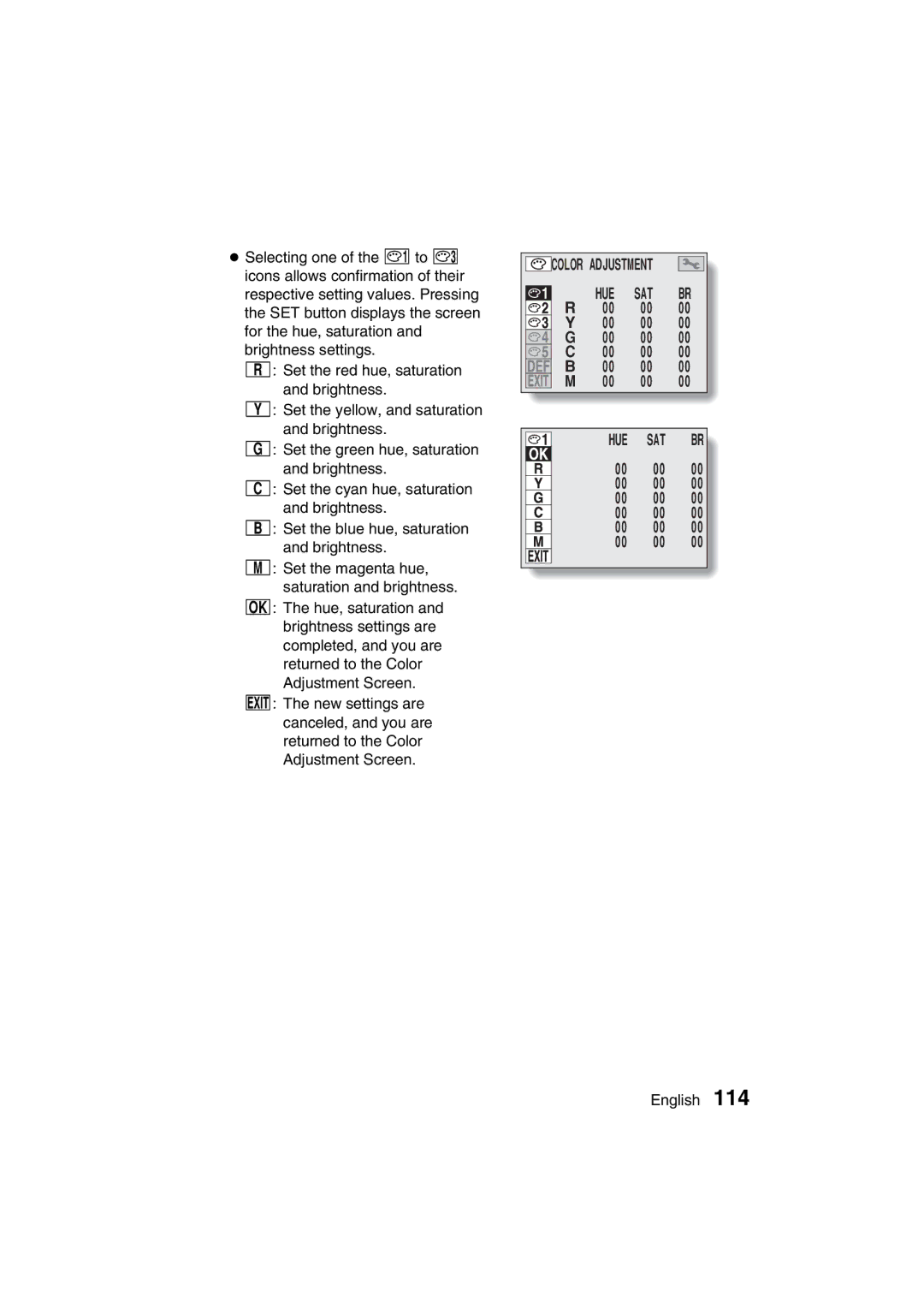 Sanyo VPC-MZ3EX, VPC-MZ3GX instruction manual Hue Sat Br 