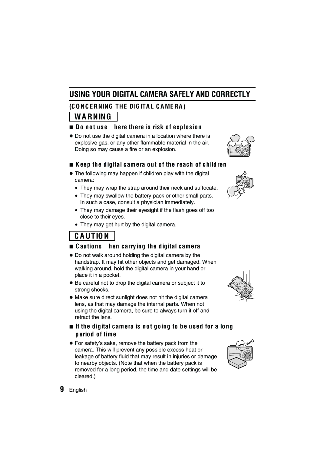 Sanyo VPC-MZ3EX Do not use where there is risk of explosion, Keep the digital camera out of the reach of children 