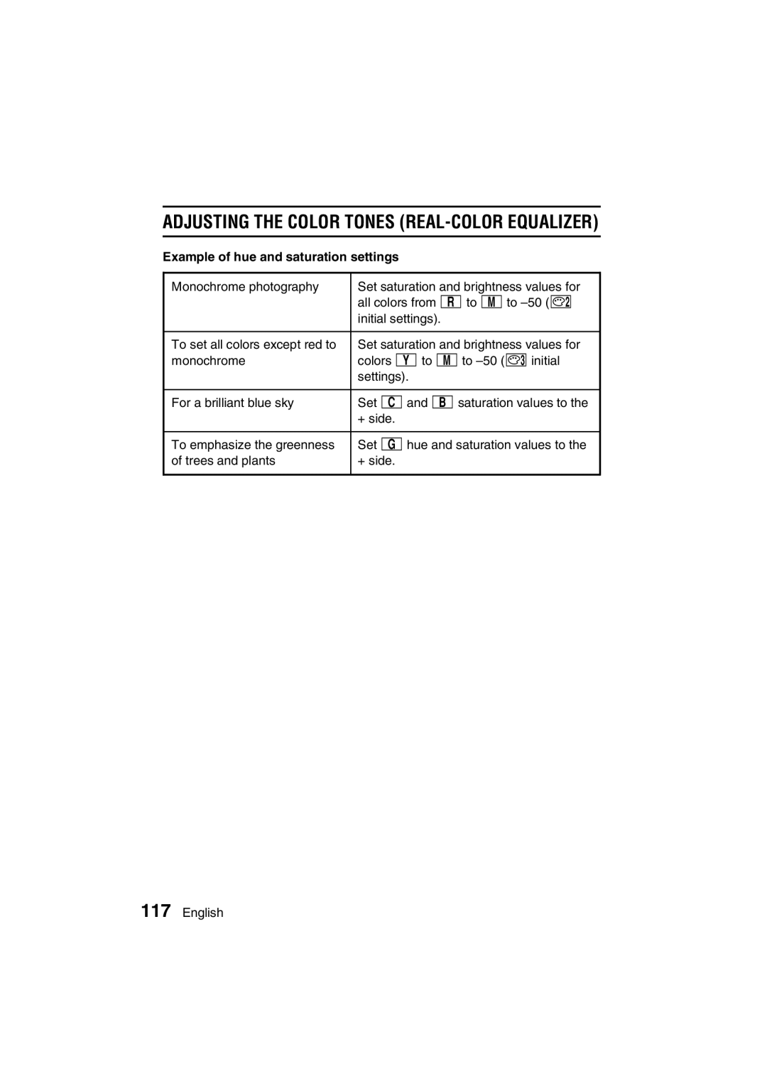 Sanyo VPC-MZ3EX, VPC-MZ3GX instruction manual Example of hue and saturation settings 