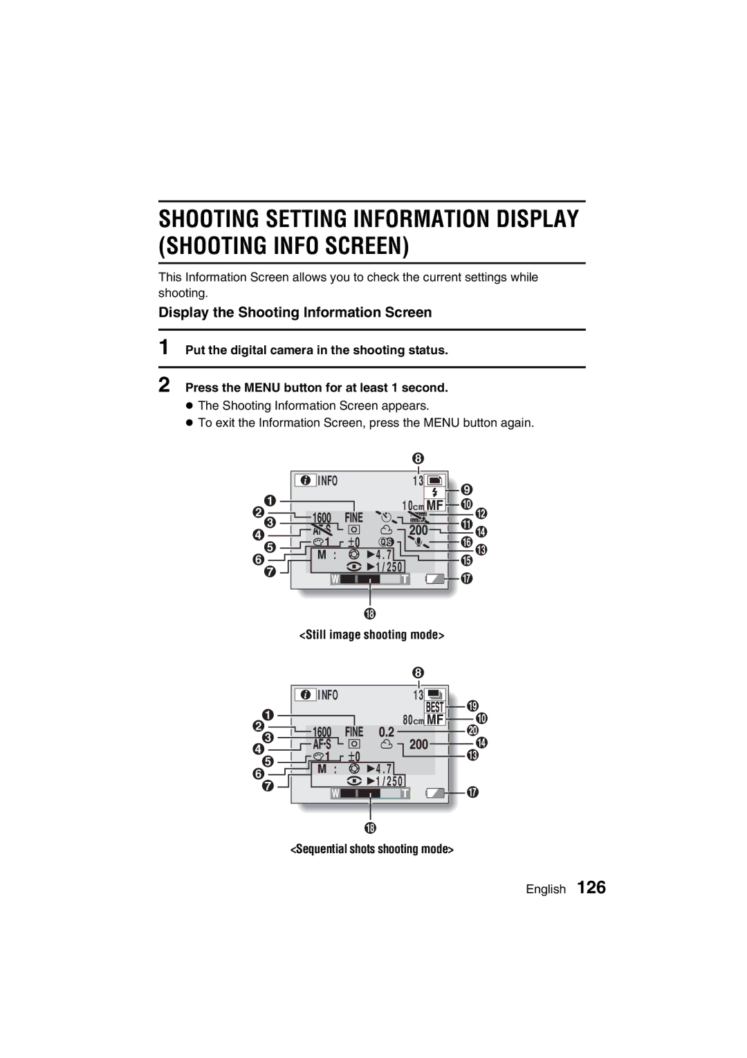 Sanyo VPC-MZ3EX Shooting Setting Information Display Shooting Info Screen, Display the Shooting Information Screen 